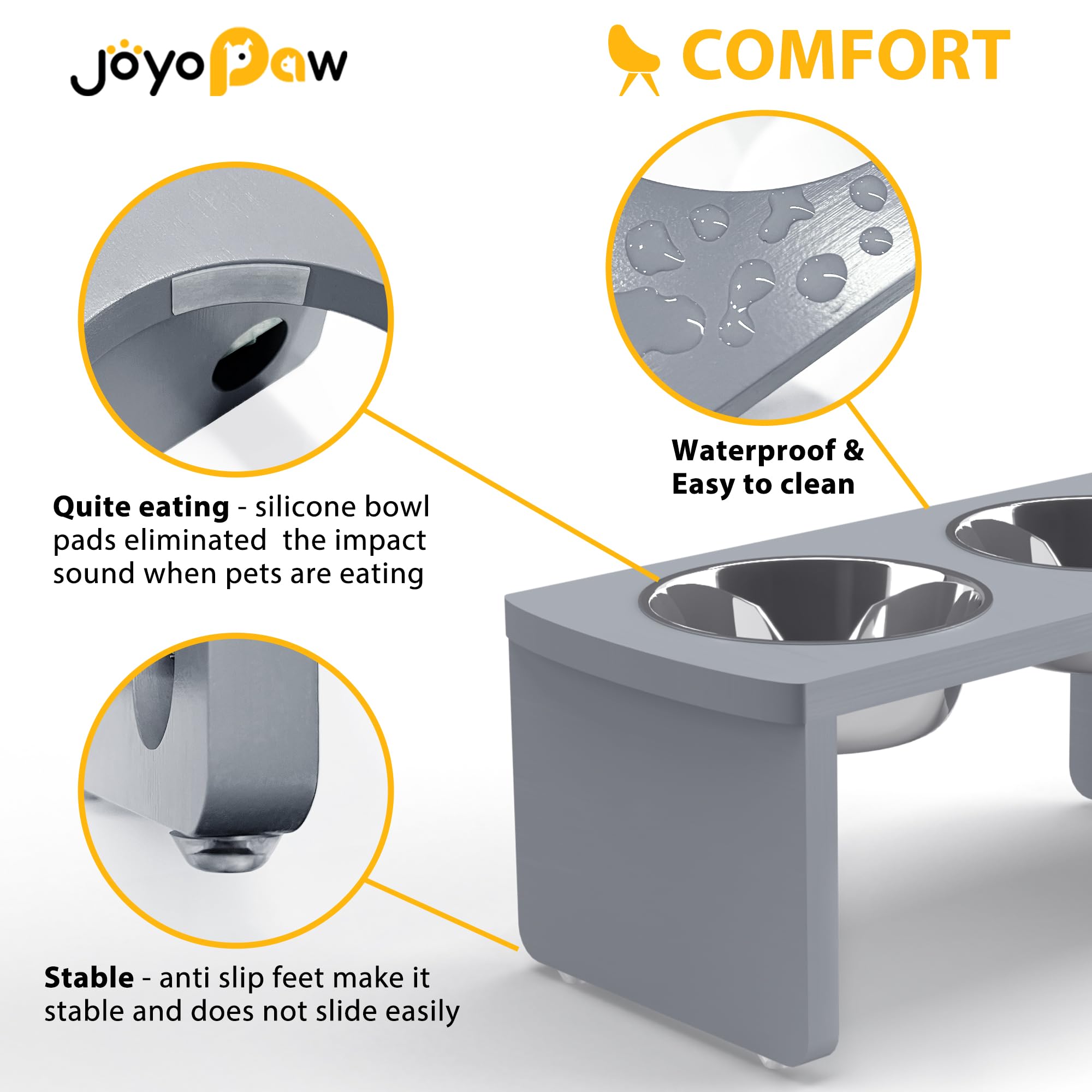 Elevated Dog Bowls, Bamboo Raised Dog Bowl For Medium Dogs, With 2 Stainless Steel Bowls (7' Tall-30 Oz Bowl)