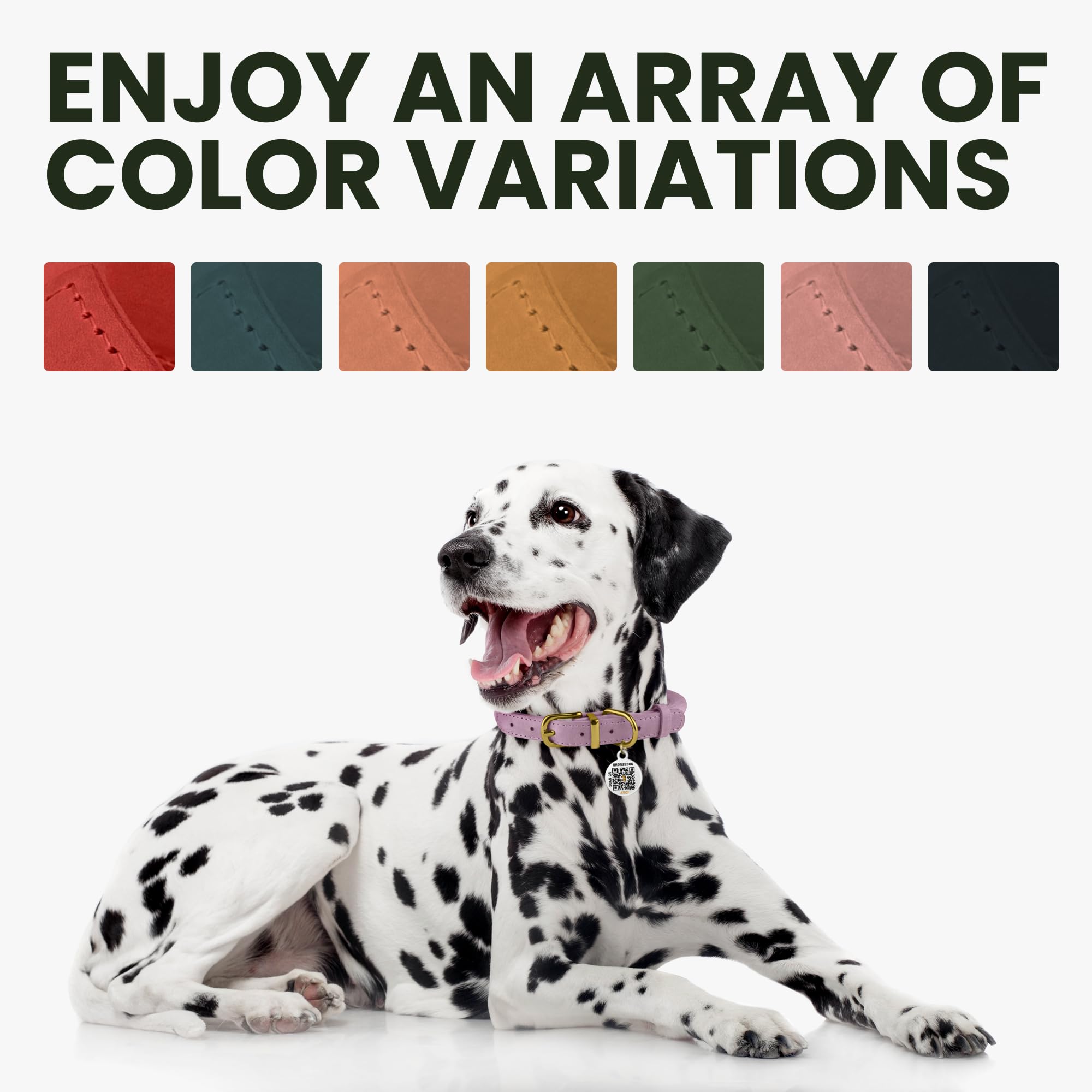 Bronzedog Rolled Leather Dog Collar With Qr Id Tag, Adjustable Soft Round Collars For Small Medium Large Dogs Puppy (11'' - 14 1