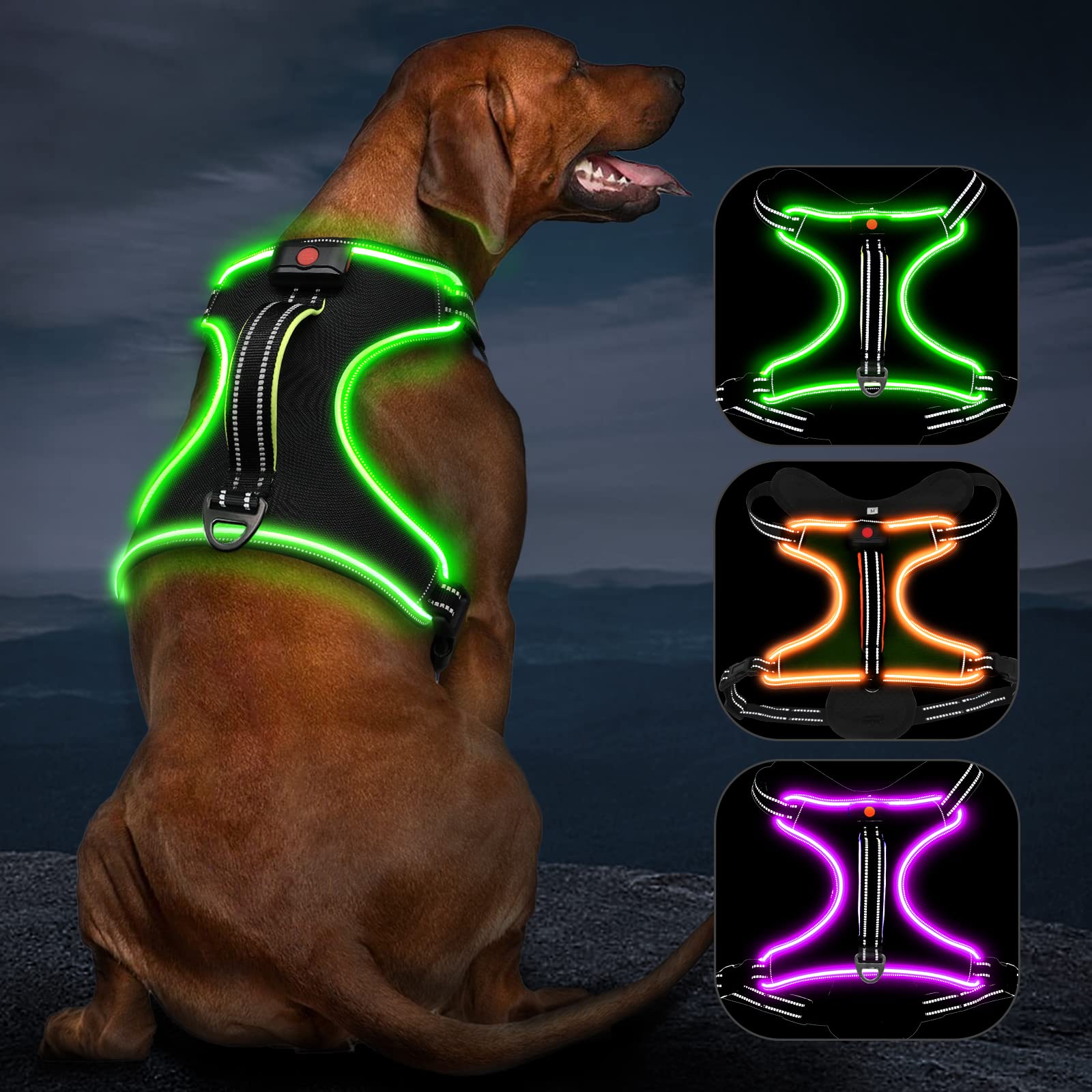 Vizbrite Light Up Dog Harness, No Pull Led Dog Harness With Handle, Rechargeable Lighted Safety Vest For Small Medium Large Dogs, Adjustable Soft Dog Lights For Night Walking
