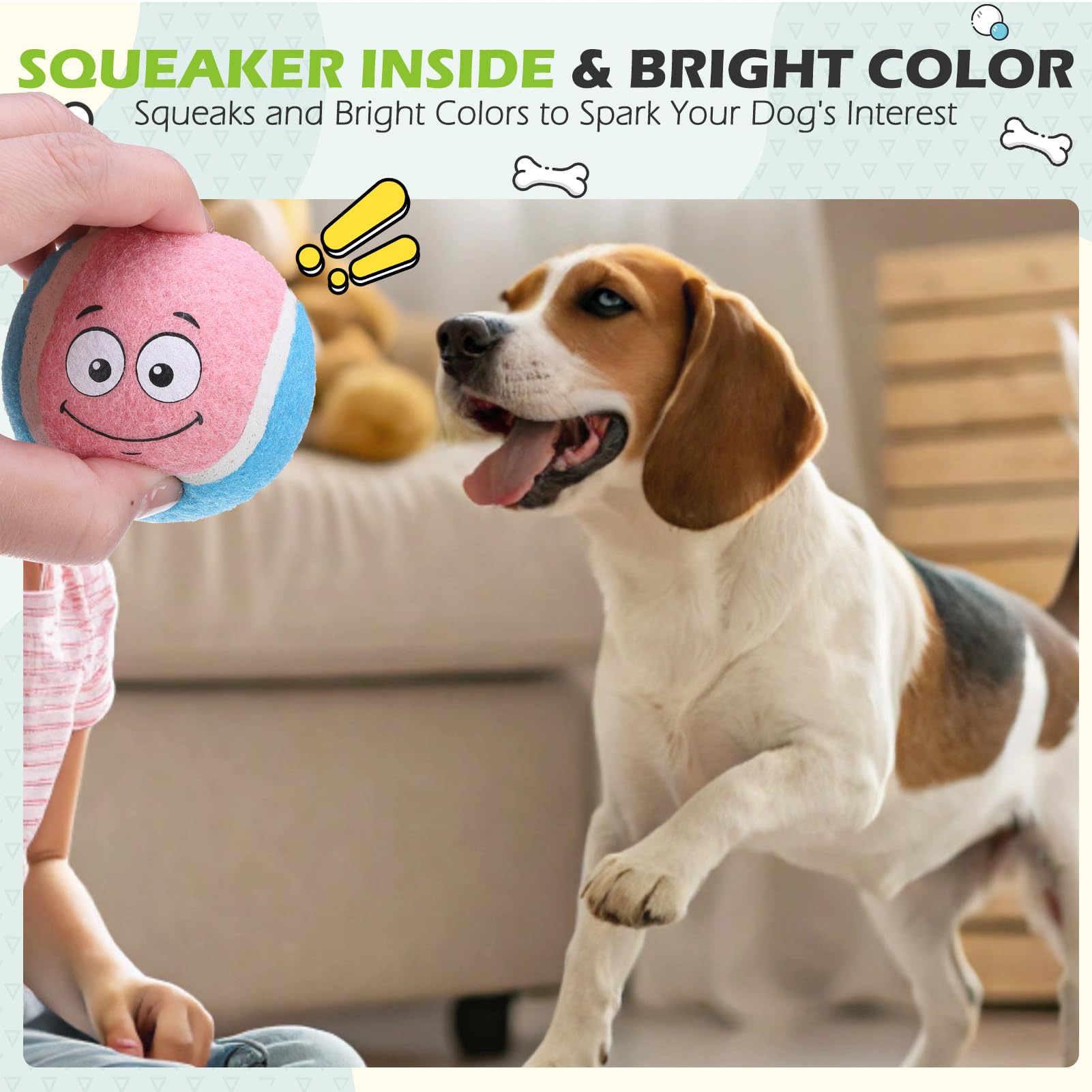 Expawlorer Tennis Balls For Dogs,12 Pack Squeaky Dog Balls For Play Exercise And Training,Funny Smile Face Interactive Dog Float