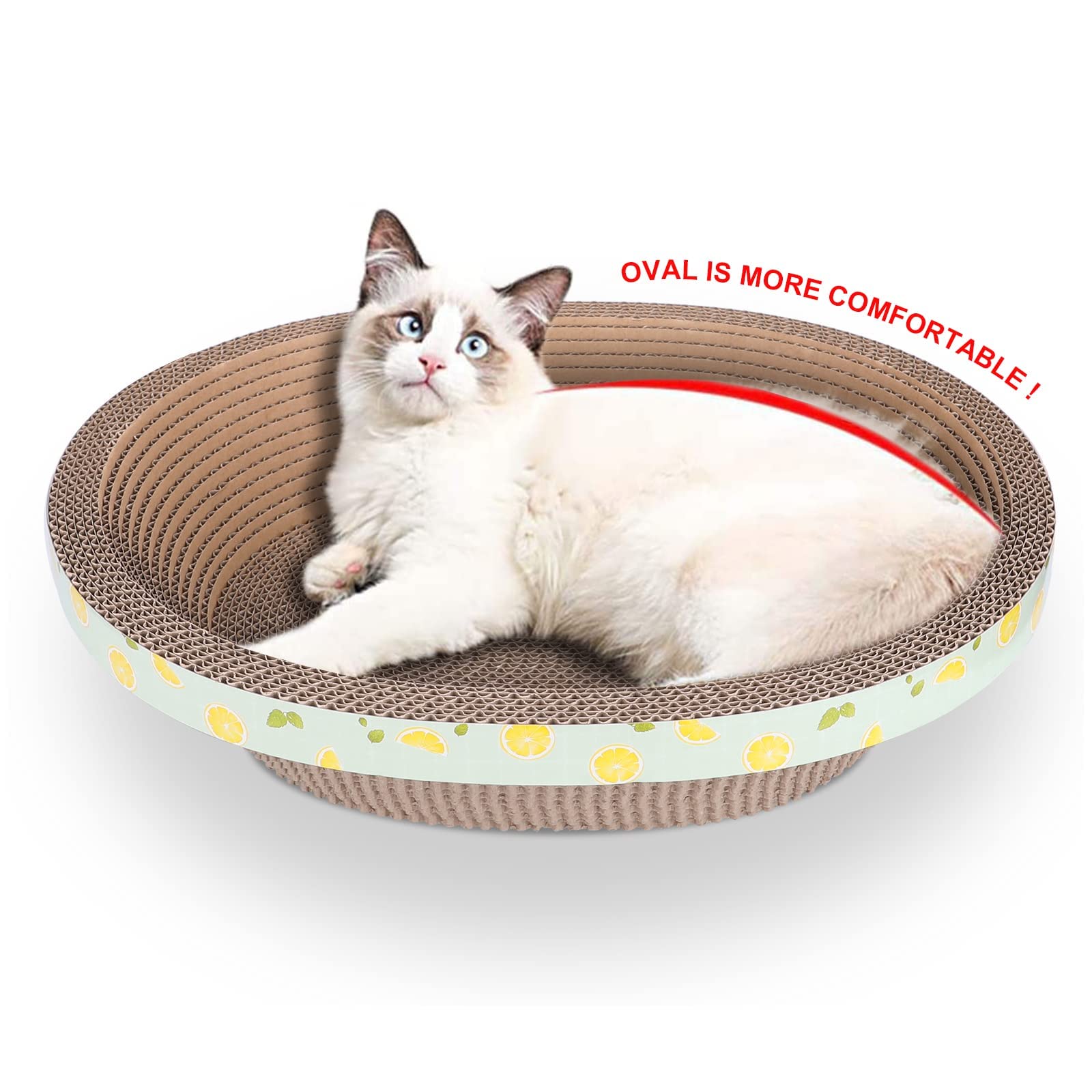 Oval Cardboard Cat Scratcher Lounge Large Cats Bed Scratch Pad Scratching Box, Furniture Protection Training Toy (19.5“)