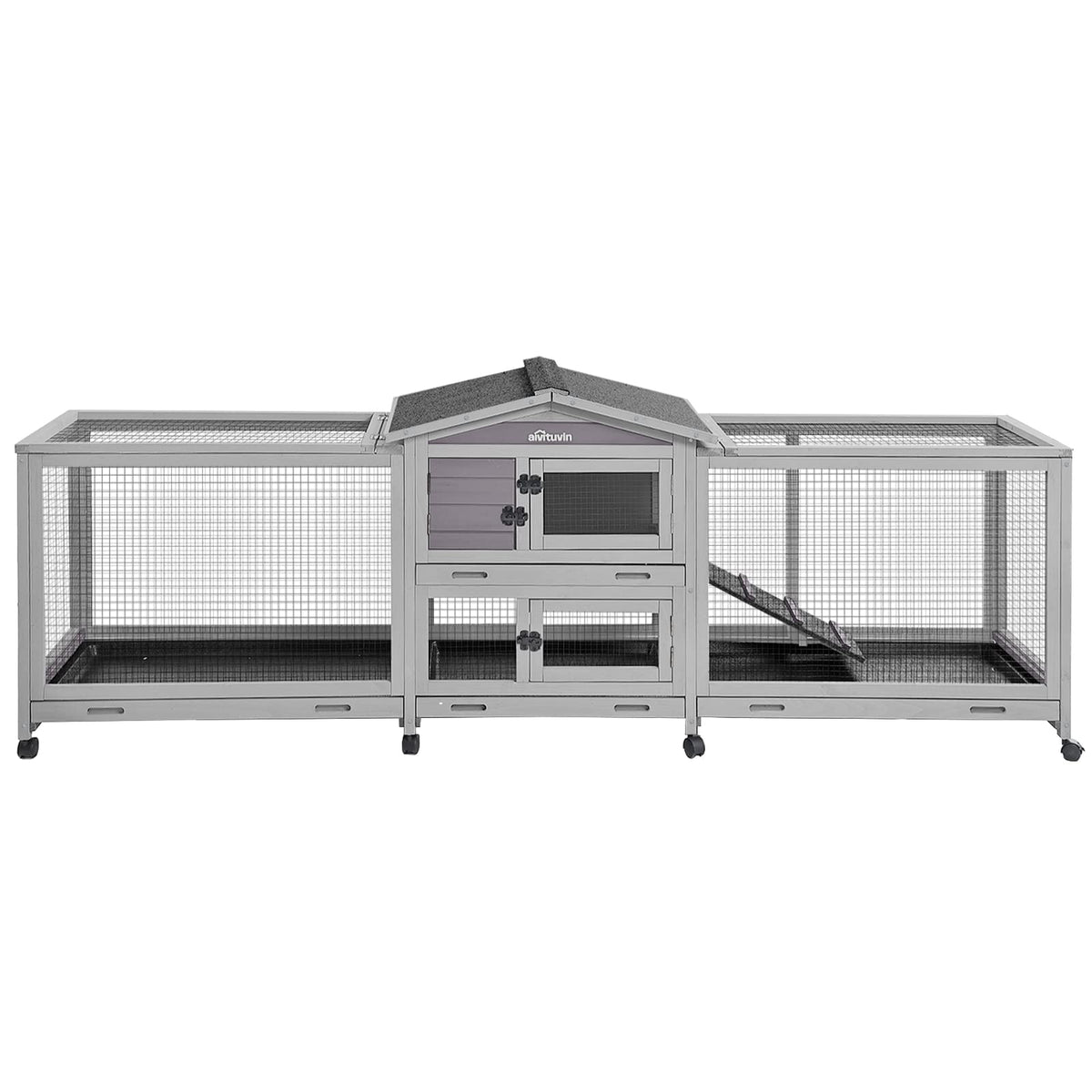 Aivituvin Rabbit Hutch 93.7'' Large Rabbit Cage Indoor Outdoor Guinea Pig Cage Chicken Coop On Wheels Bunny Cage With 4 Deep No 