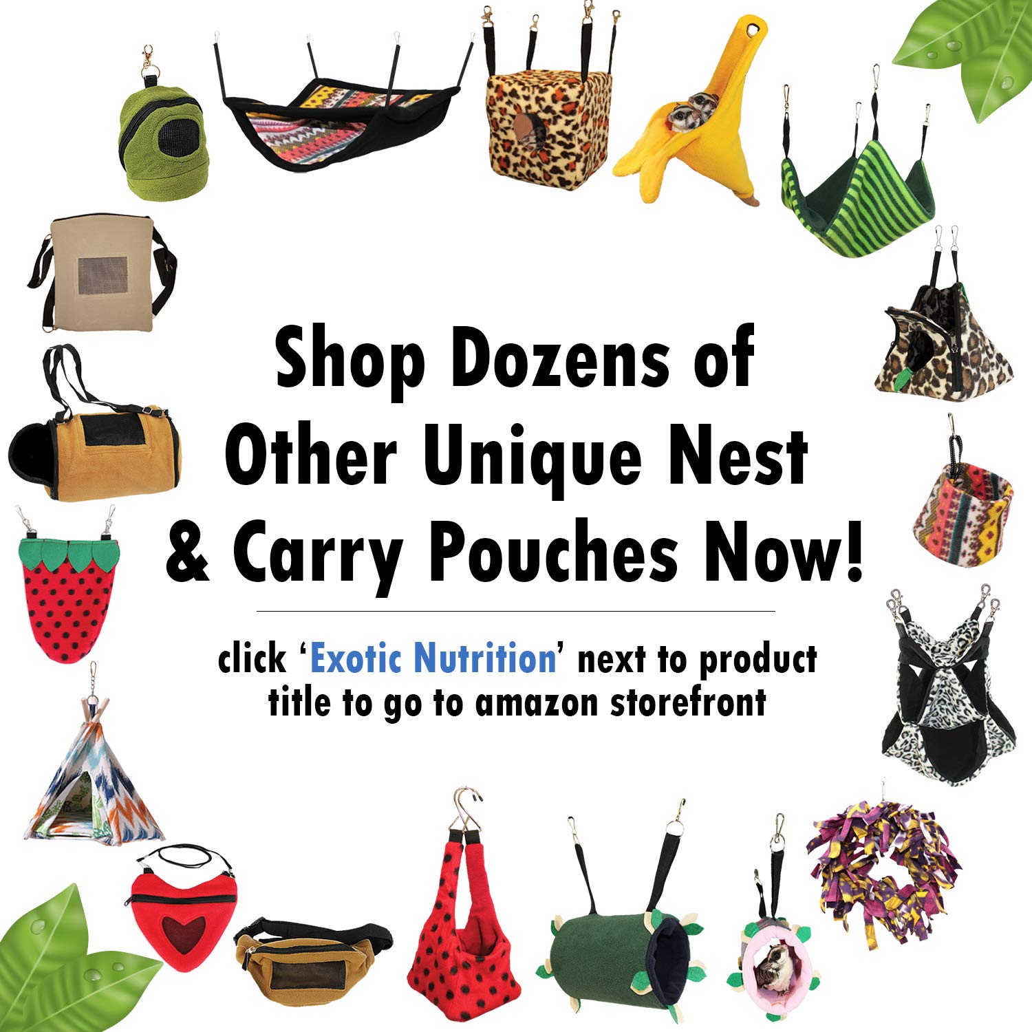 Deluxe Nest Pouch (Green) - Hanging Fleece Cage Accessory Toy - For Sugar Gliders, Squirrels, Marmosets, Hamsters, Ferrets, Bird