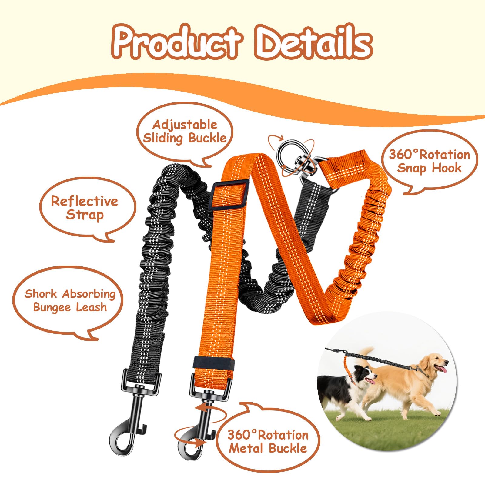 Leosasa Double Dog Leash - 360Swivel Tangle Free Splitter Attachment, 2 Dogs Multi-Functional Leashes, Dual Rope For Outdoor Wal