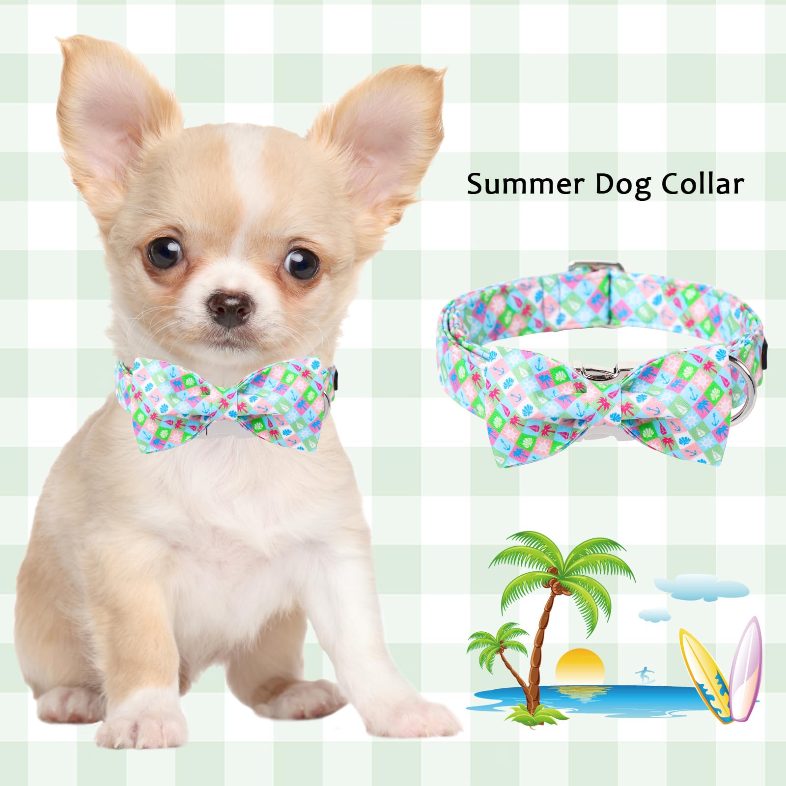 Unique Style Paws Summer Dog Collar With Bow, Cute Soft Bow Tie Dog Collar,Blue Dog Bow For Girl,Boy Dogs,Cats,L,16-24In