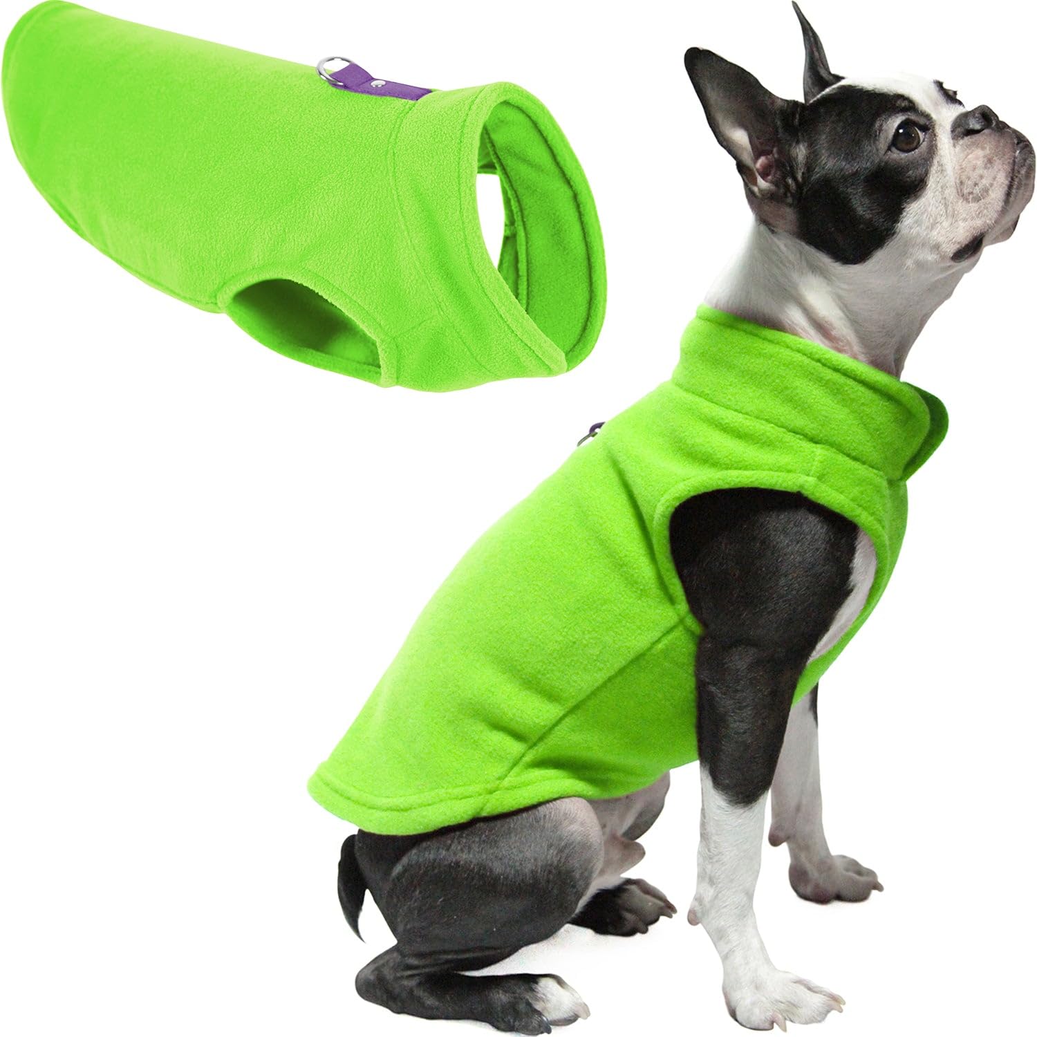 Gooby Fleece Vest Dog Sweater - Lime, X-Small - Warm Pullover Fleece Dog Jacket With O-Ring Leash - Winter Small Dog Sweater Coa