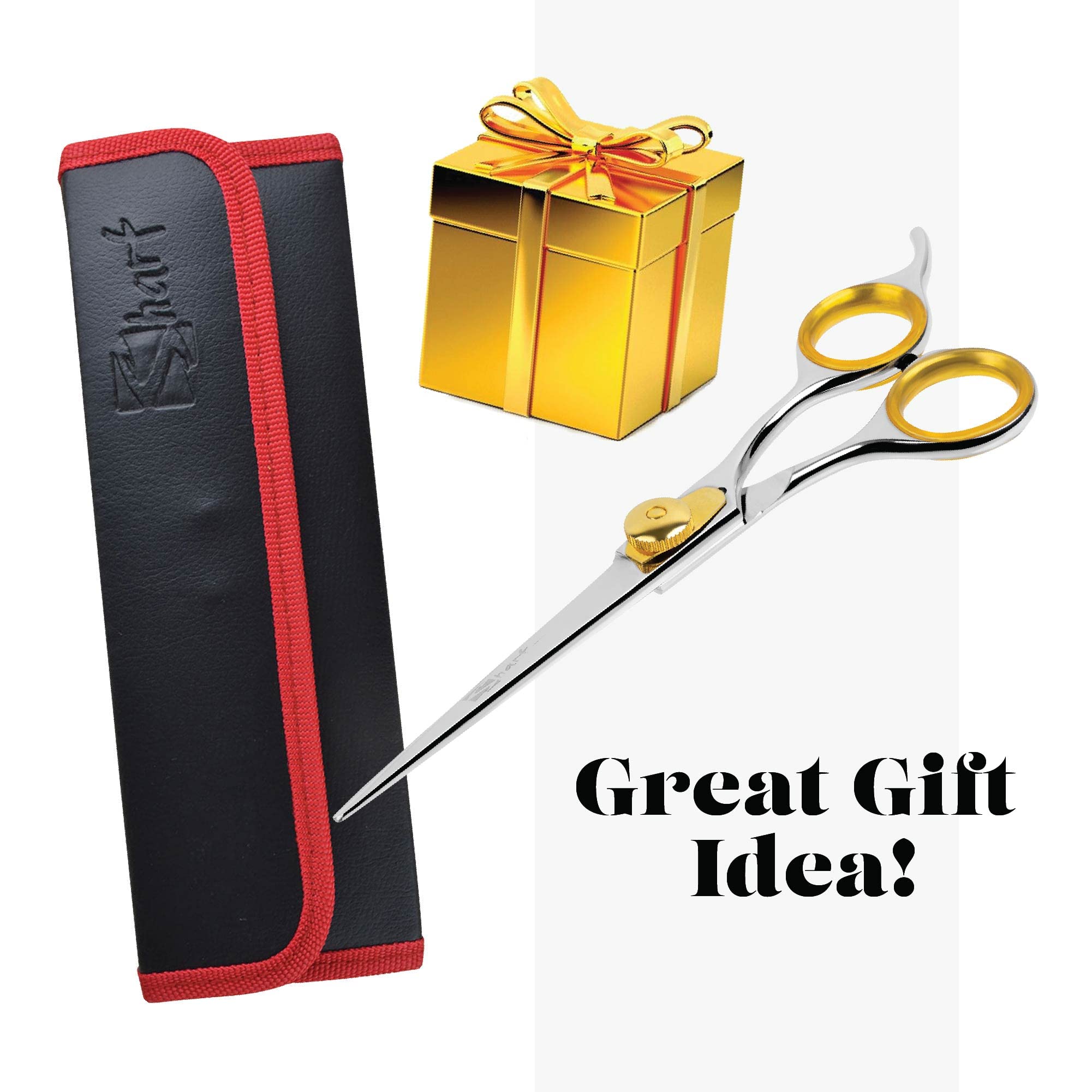 Sharf Gold Touch Pet Grooming Shear | Straight Cat & Dog Grooming Scissors | 6.5 Inch | 440C Japanese Stainless Steel Pet Dog Shearing Scissors | Animal Shears With Removable Comfort Rings
