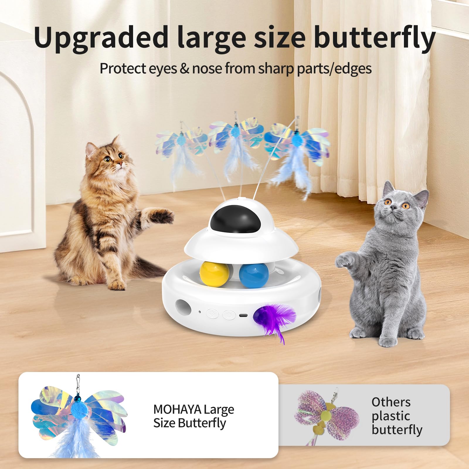 Mohaya Cat Toy,Interactive 4-In-1 Automatic Cat Toys For Indoor Cats,Electronic Whack A Mole, Fluttering Butterfly,Track Balls K