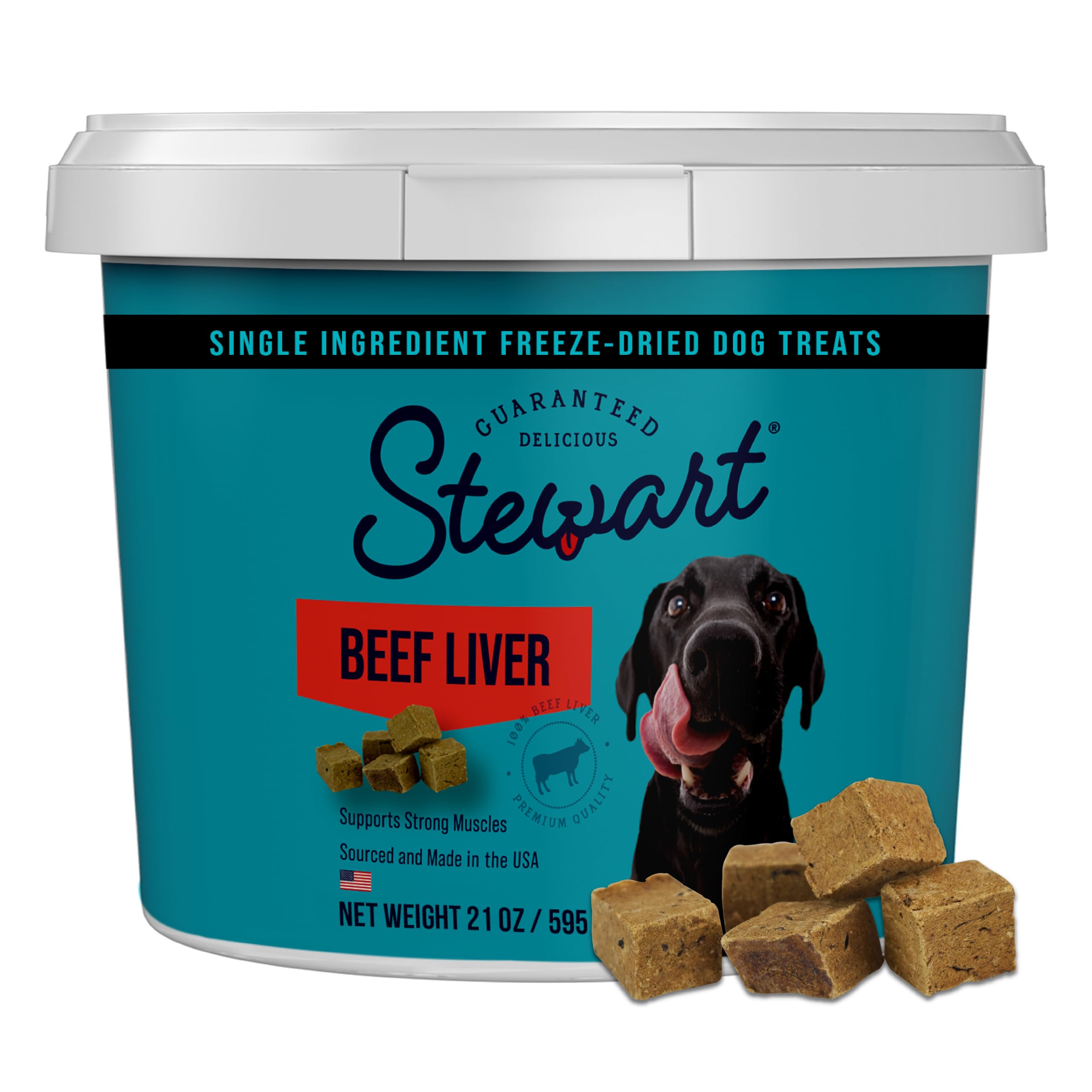 Stewart Single Ingredient Freeze Dried Raw Dog Treats, Beef Liver, 21 Ounce Resealable Tub, Training Treats or Meal Topper Dogs,