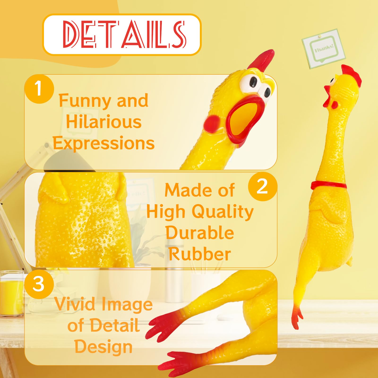 Xeehwb 22 Inch Crazy Huge Rubber Chicken,Yellow Squeeze Chicken Toys,Squeaky Chicken Dog Toys,Squawking Prank Novelty Gag Gift