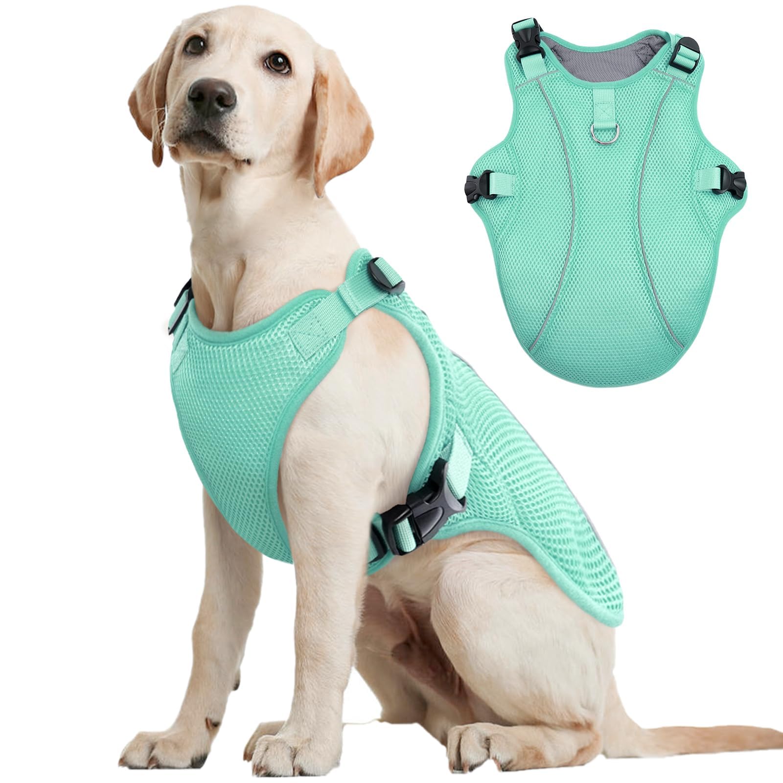 Kuoser Dog Cooling Vest Harness, Large Dog Cooler Jacket With Adjustable Buckle For Outdoor Beach, Hiking, Training Green Xl