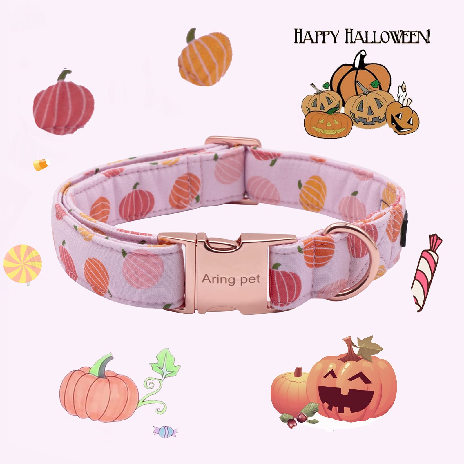 Aring Pet Bowtie Dog Collar,Dog Collar With Removable Bow,Adjustable Halloween Pink Pumpkin Dog Collar.