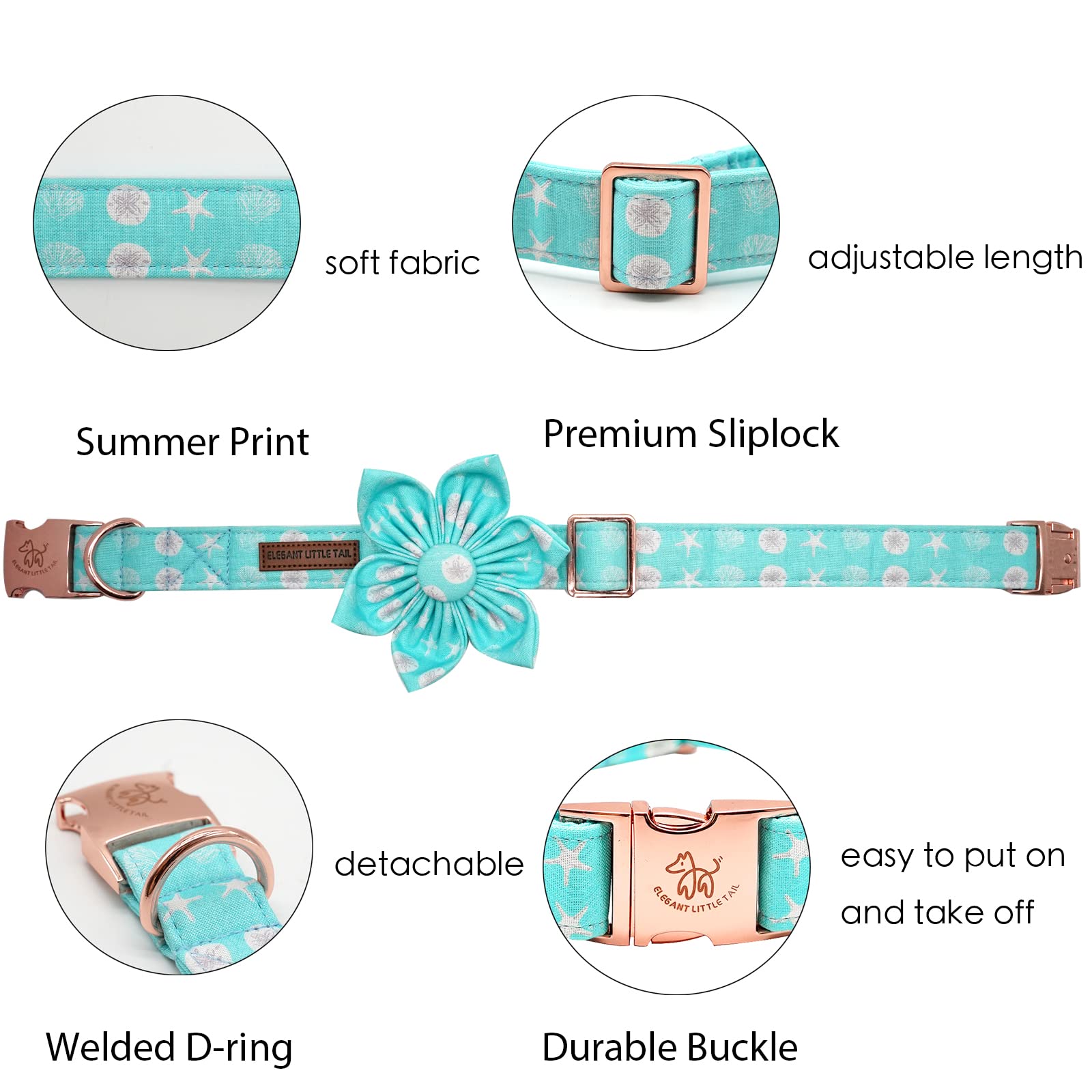 Elegant Little Tail Girl Dog Collar with Flower for Small, Medium, Large Dogs - Summer Flower Collar