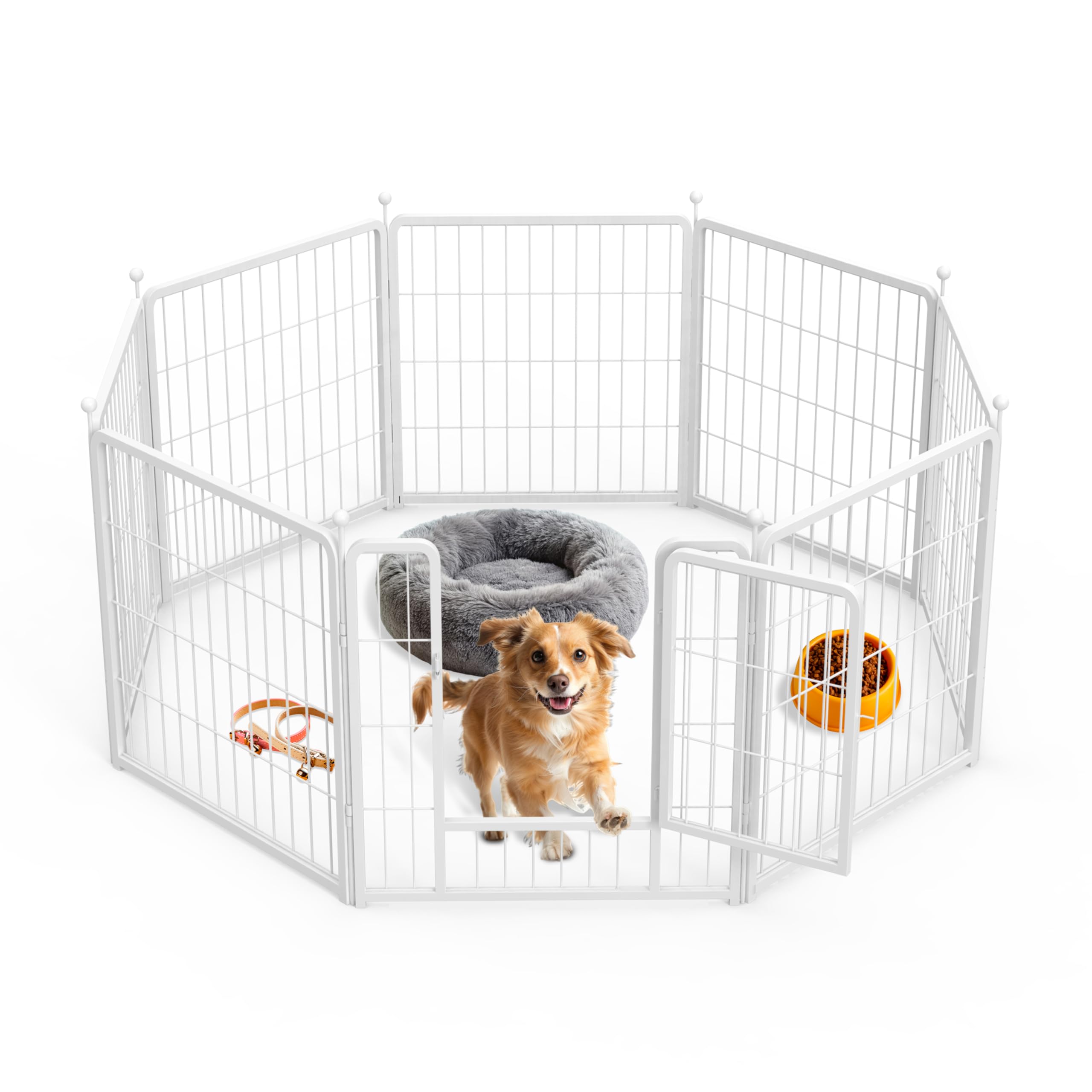 Simple Deluxe Dog Playpen, 24 Height 8 Panels Fence with Anti-Rust Coating, Metal Heavy Portable Foldable Dog Pen for Small/Medi