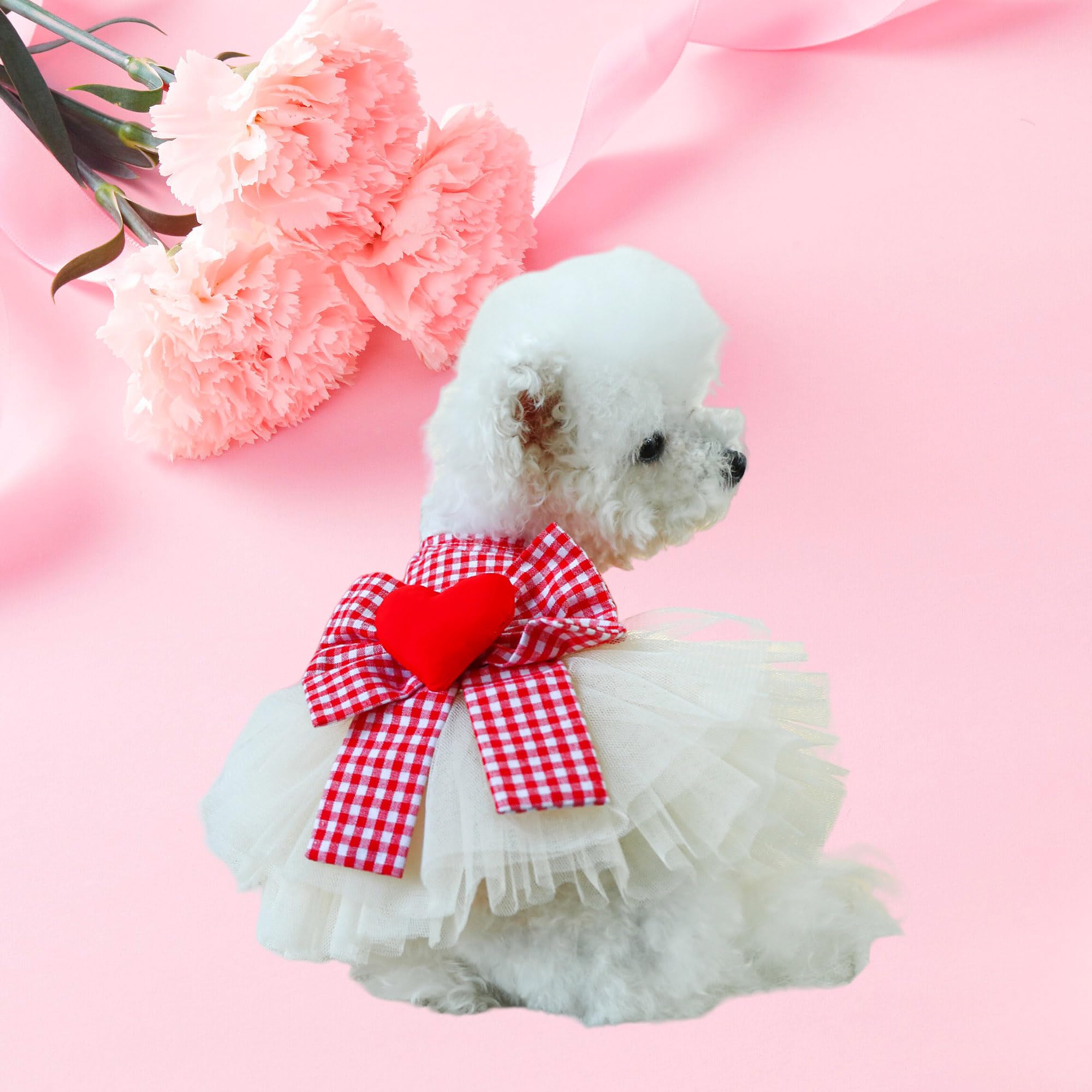 Fladorepet Dog Dress With Leash Ring,Holiday Dog Clothes Love Heart Tulle Pet Dresses For Small Dogs Girls Party Outfit Puppy Ca