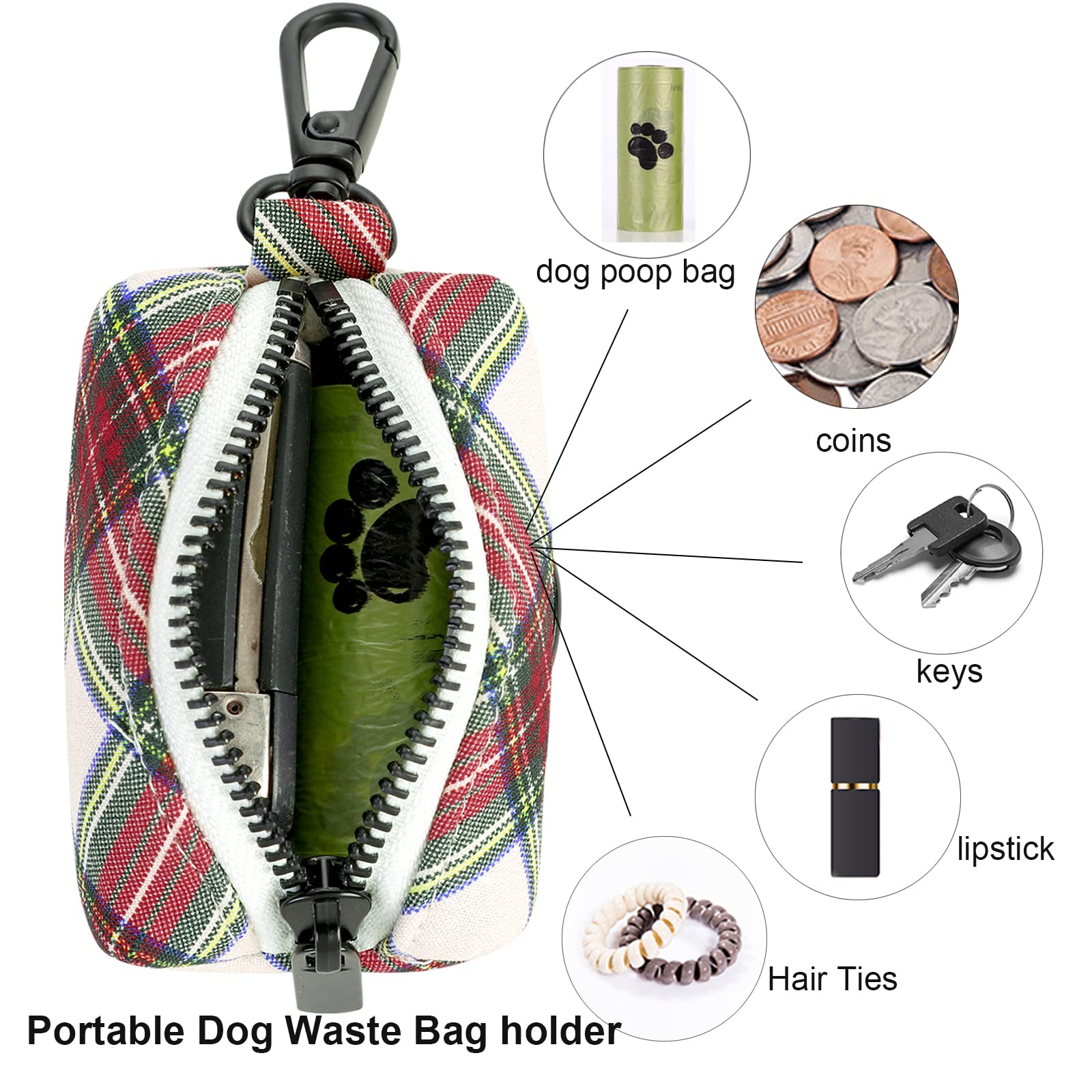 Aring Pet Dog Poop Bag Dispenser, Cotton Doggy Poop Bags Holders Attach To Any Leashes, Portable Washable Christmas Pet Waste Po