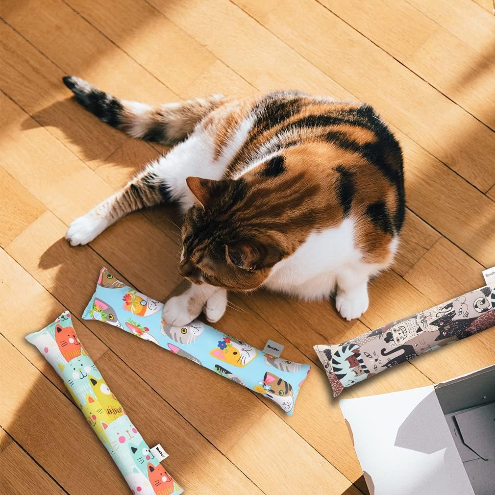 Bingpet 3 Pcs Catnip Toy Cat Kicker Toys, Durable And Bite Resistant Cat Chew Toy, Filled With Natural Catnip, Indoor Kitty Kick Pillow Toy With Cute Printing