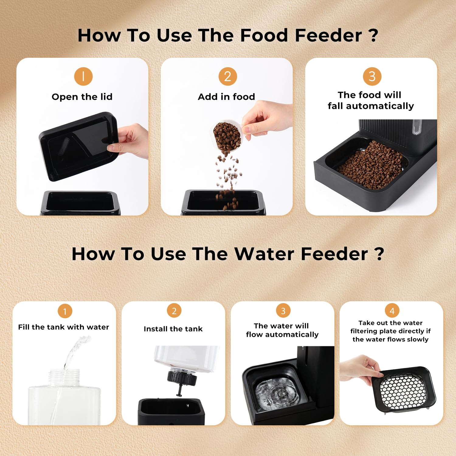 ZOMISIA Automatic Cat Feeder and Water Dispenser Set, 2 in 1 Gravity Cat Food Dispenser with 180 Degree Rotatable, Pet Self Feed