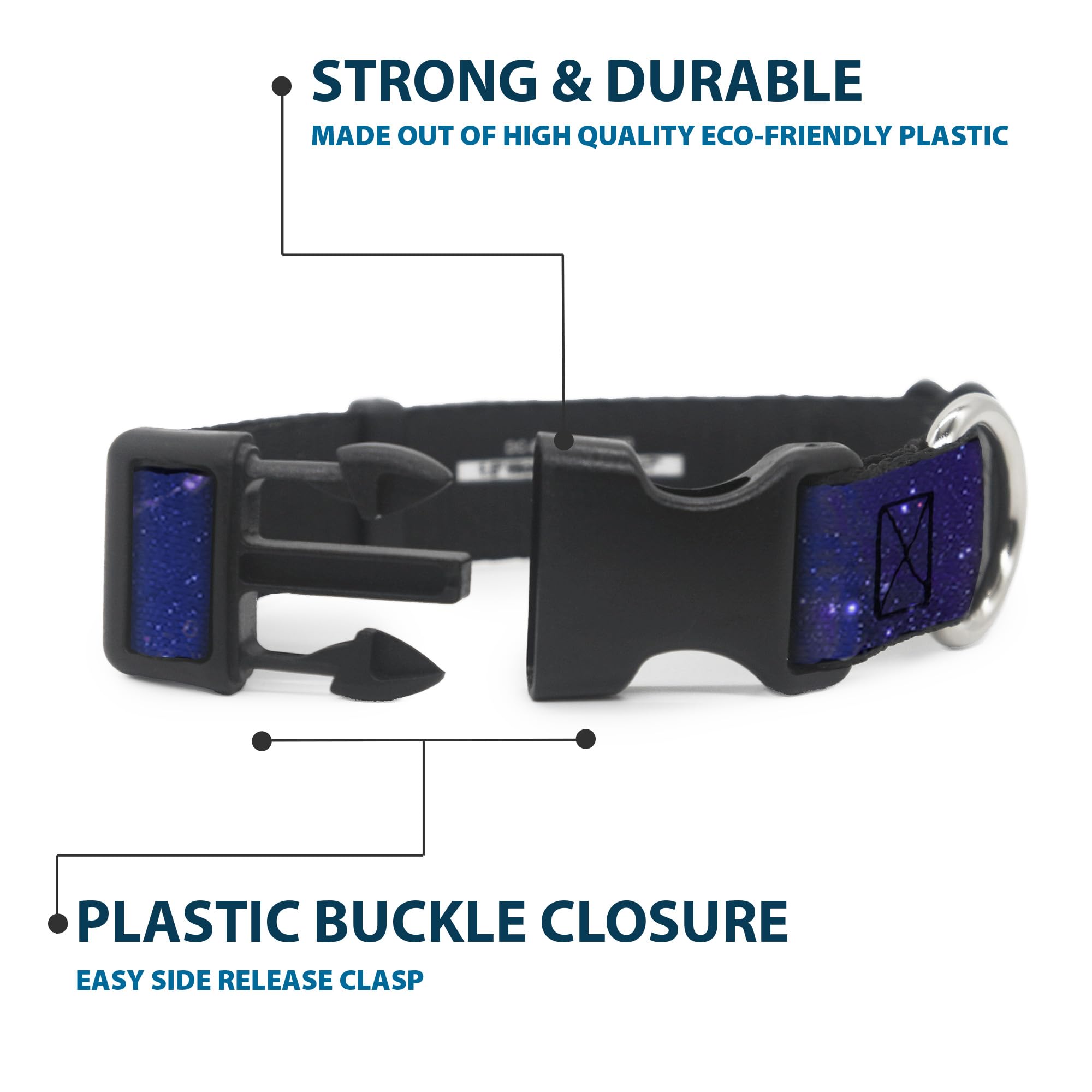 Buckle-Down Plastic Clip Collar - Galaxy Blues/Purples - 1/2' Wide - Fits 6-9' Neck - Small