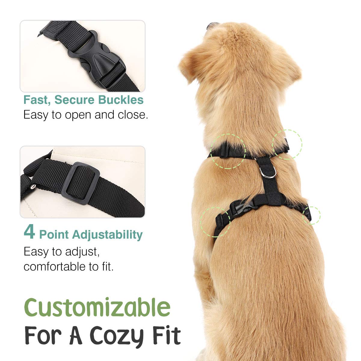 Vavopaw Dog Vehicle Safety Vest Harness, Adjustable Soft Padded Mesh Car Seat Belt Leash Harness With Travel Strap And Carabiner For Most Cars, Small Size, Pink