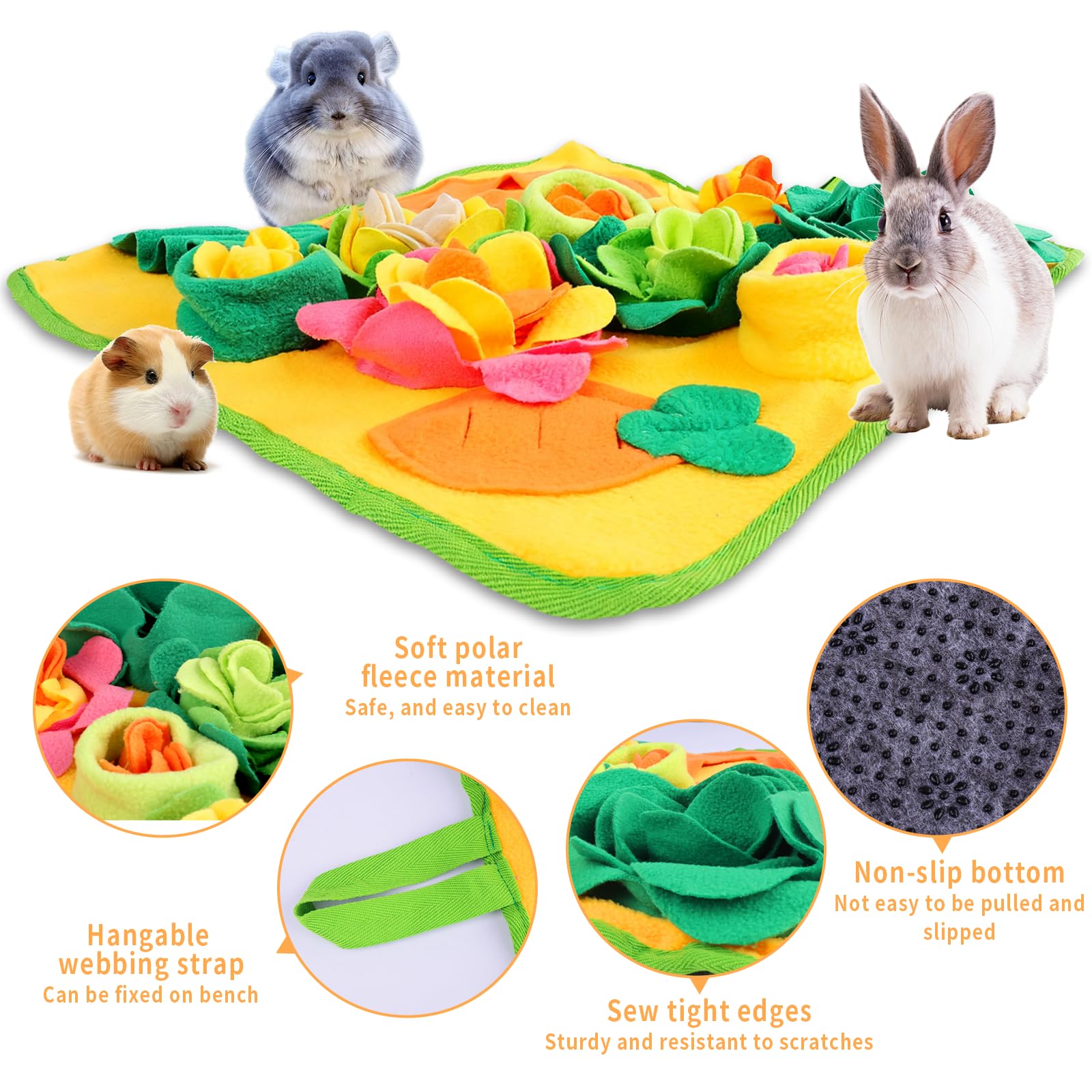 Alibuy Rabbit Foraging Mat,Snuffle Mat for Small Animals Bunny Puzzle Toys Pets Interactive Feeding Mat for Guinea Pigs Hedgehog