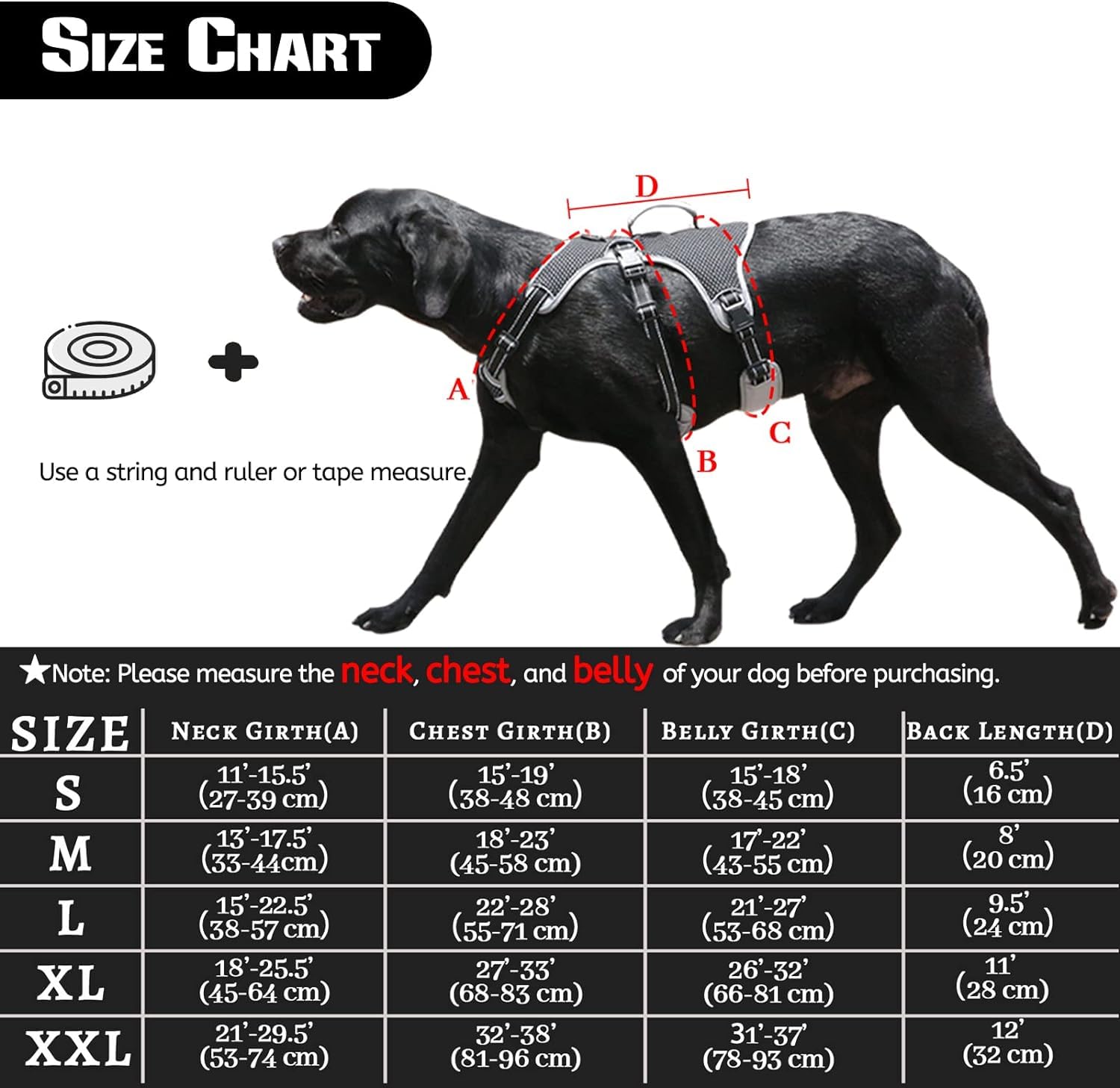 Belpro Multi-Use Support Dog Harness, Escape Proof No Pull Reflective Adjustable Vest With Durable Handle, Dog Walking Harness For Big/Active Dogs (Black, S)