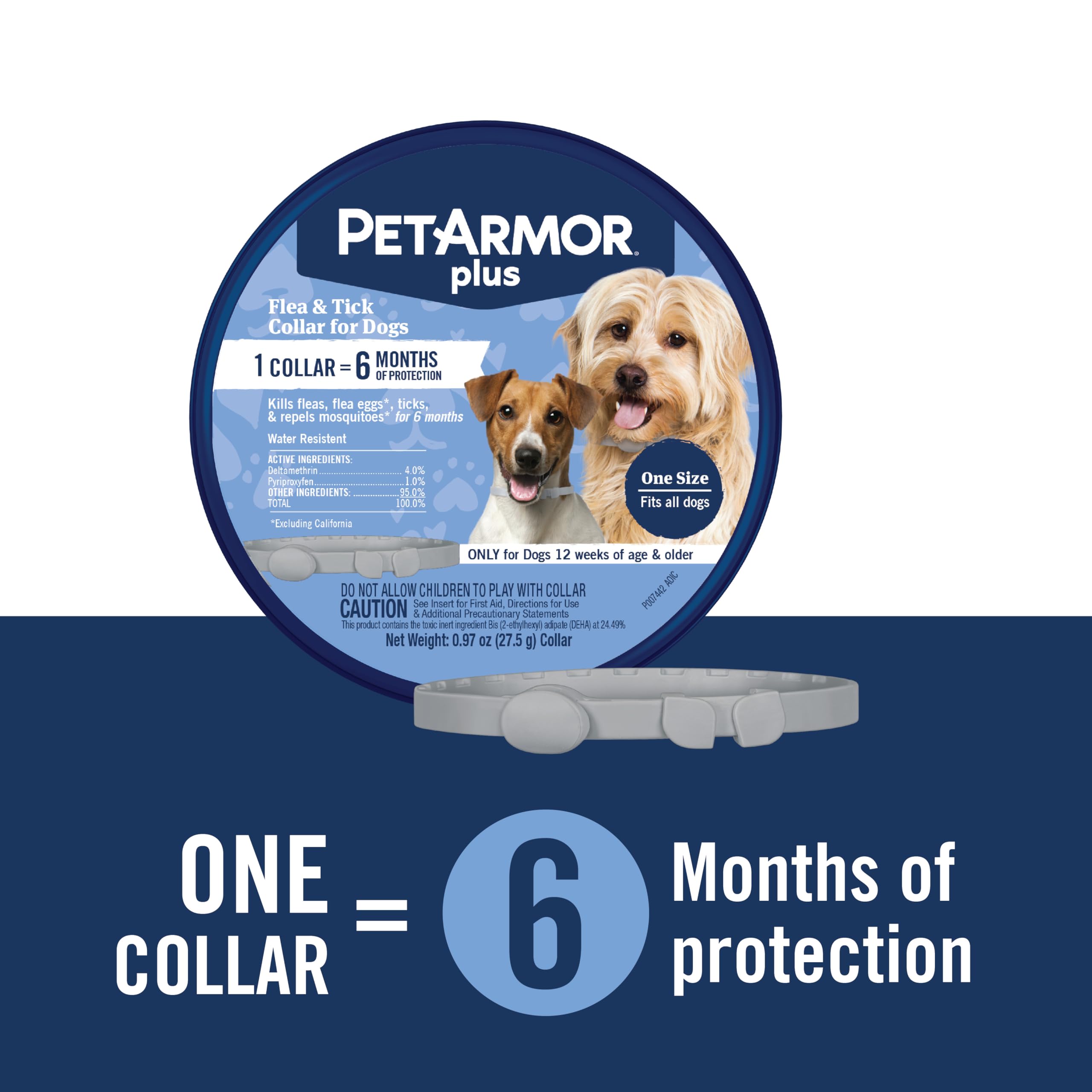 Petarmor Plus Flea & Tick Collar For Dogs, Kills Fleas & Ticks, Long Lasting Protection For 12 Months, Water Resistant, One Size Fits All, 2 Collars