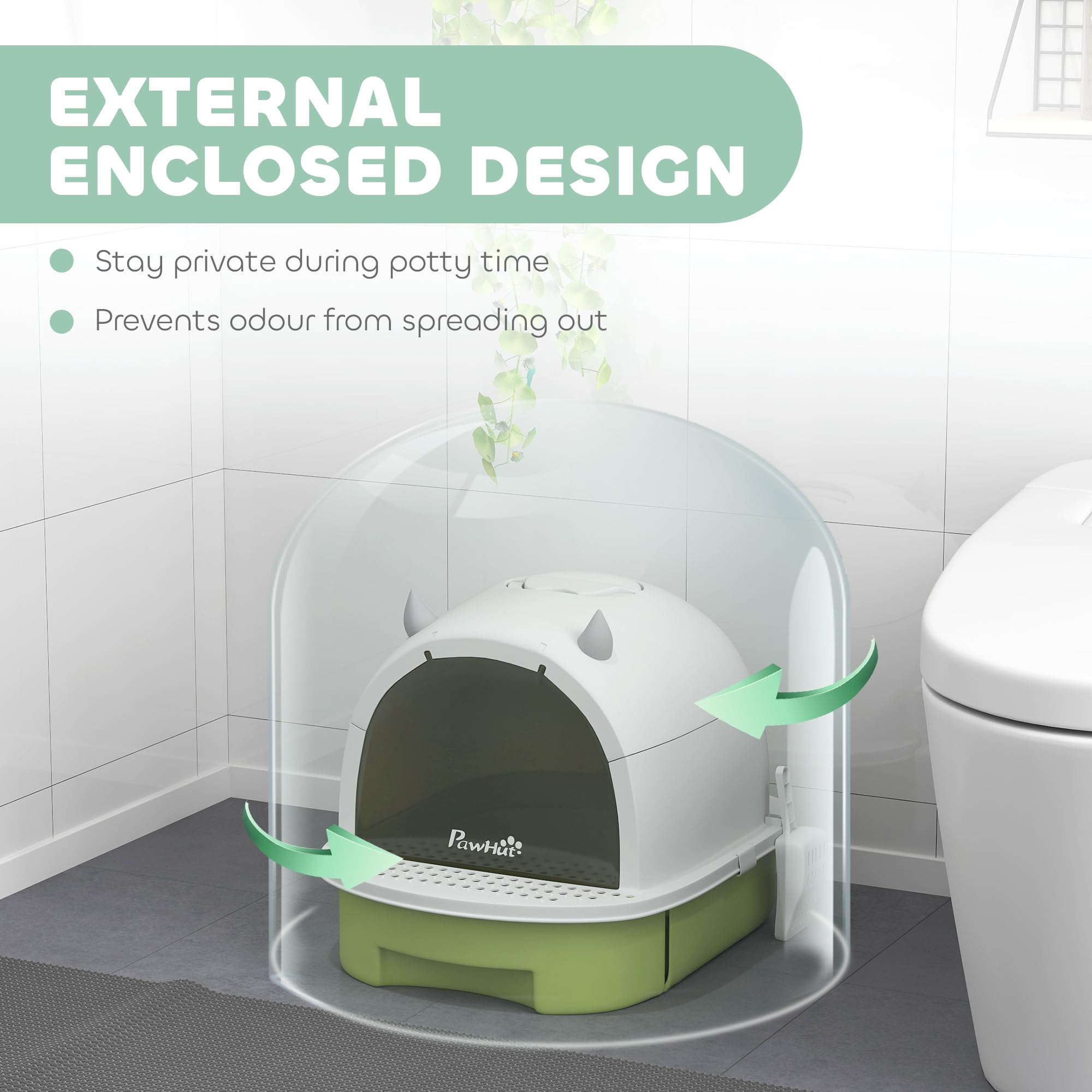 Pawhut Cat Litter Box, Covered Kitty Litter Box With Lid, Scoop, Deodorizing Bags For Odor Control, Privacy, Portable, Easy To C