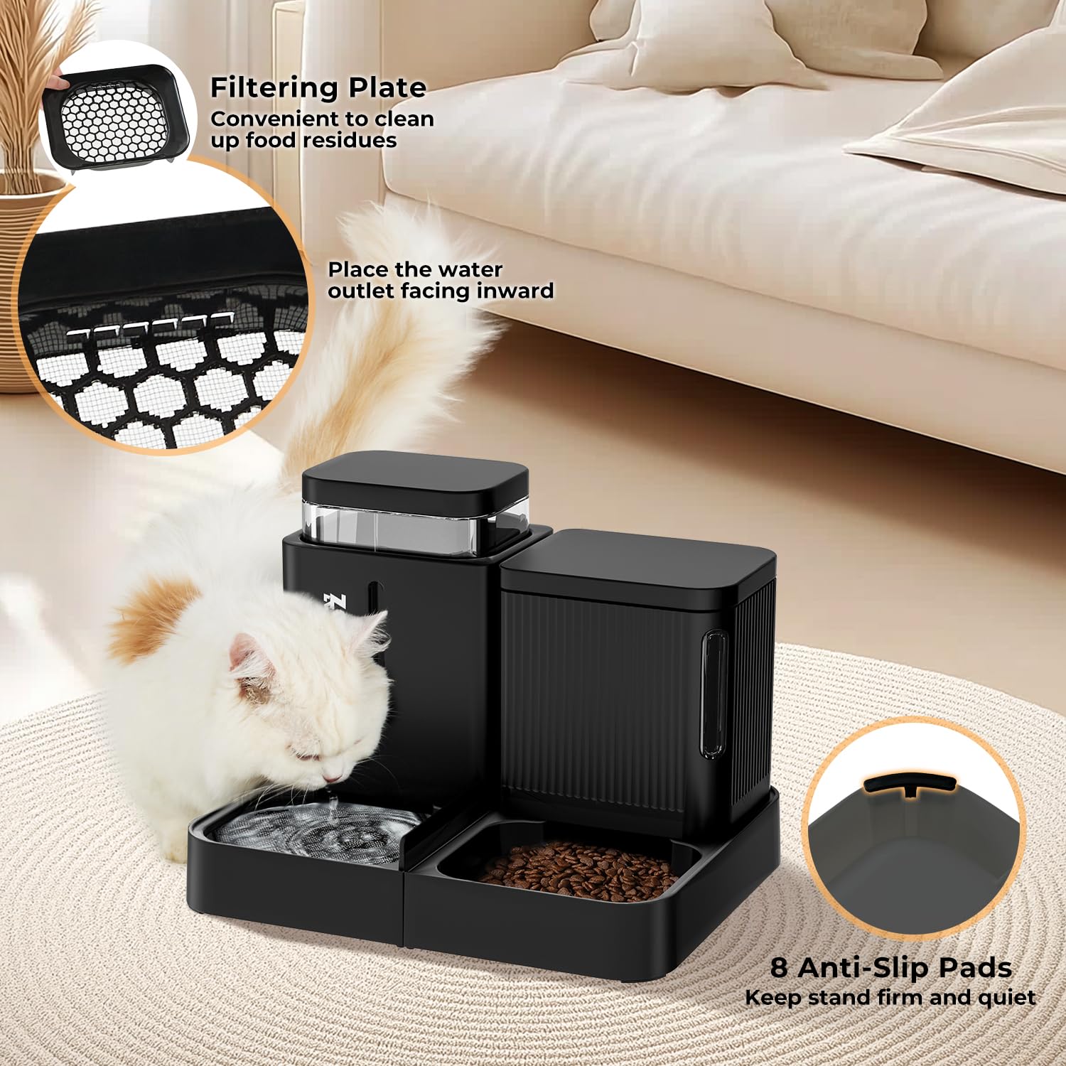 ZOMISIA Gravity Cat Feeder and Water Dispenser, 2 in 1 Automatic Cat Feeder with 180 Degree Rotatable, 2 Pack Large Capacity Sel