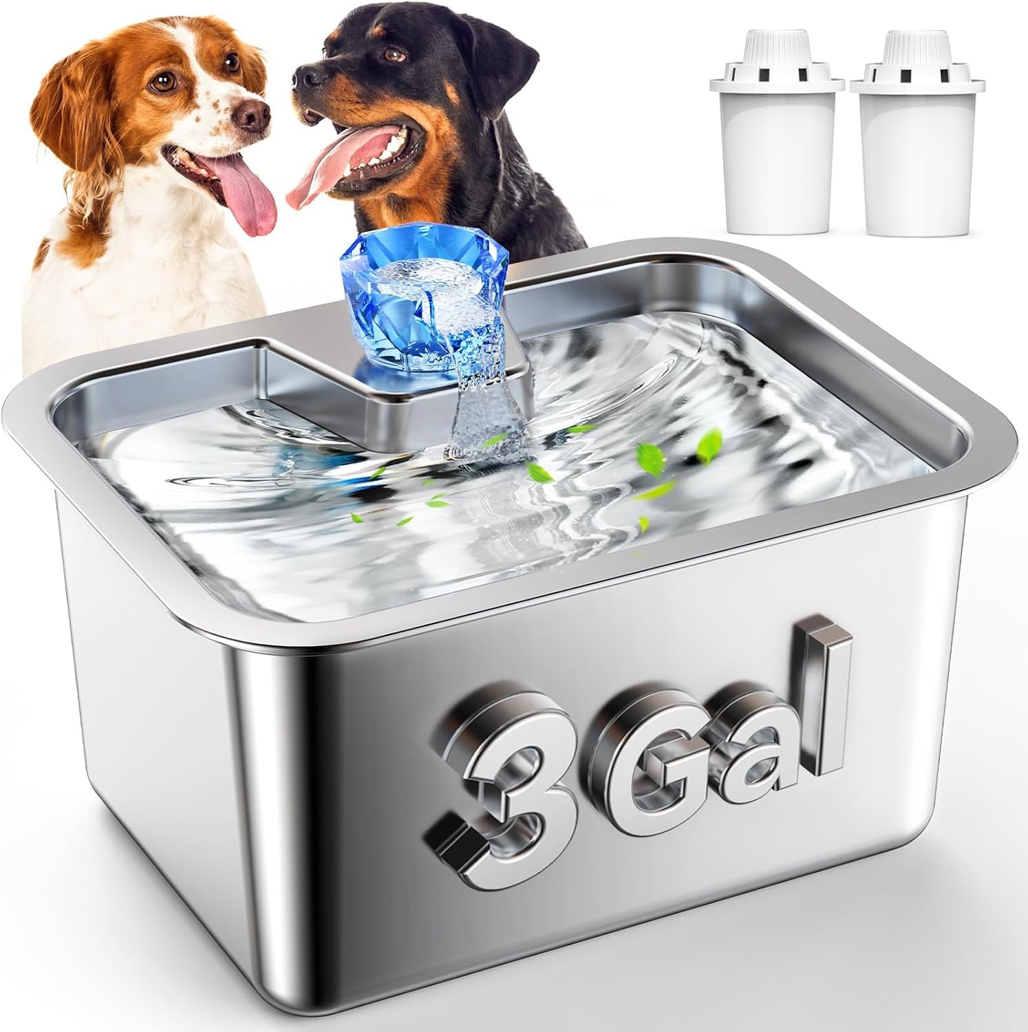 Dog Water Fountain for Large Dogs, tainless Steel 3Gallon Extra Big Pet Fountains, Dog Water Bowl Filter Automatic Dog Bowl Disp