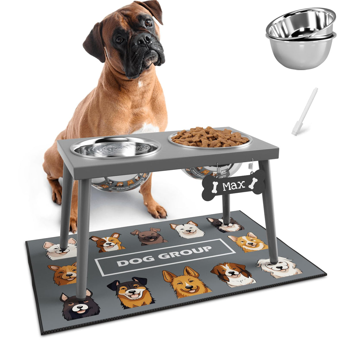Adengl Raised Dog Bowl Stand For Large Dogs, 10    Tall Elevated Feeder With Spill-Proof Mat, Stainless Steel 58Oz Bowls For Foo