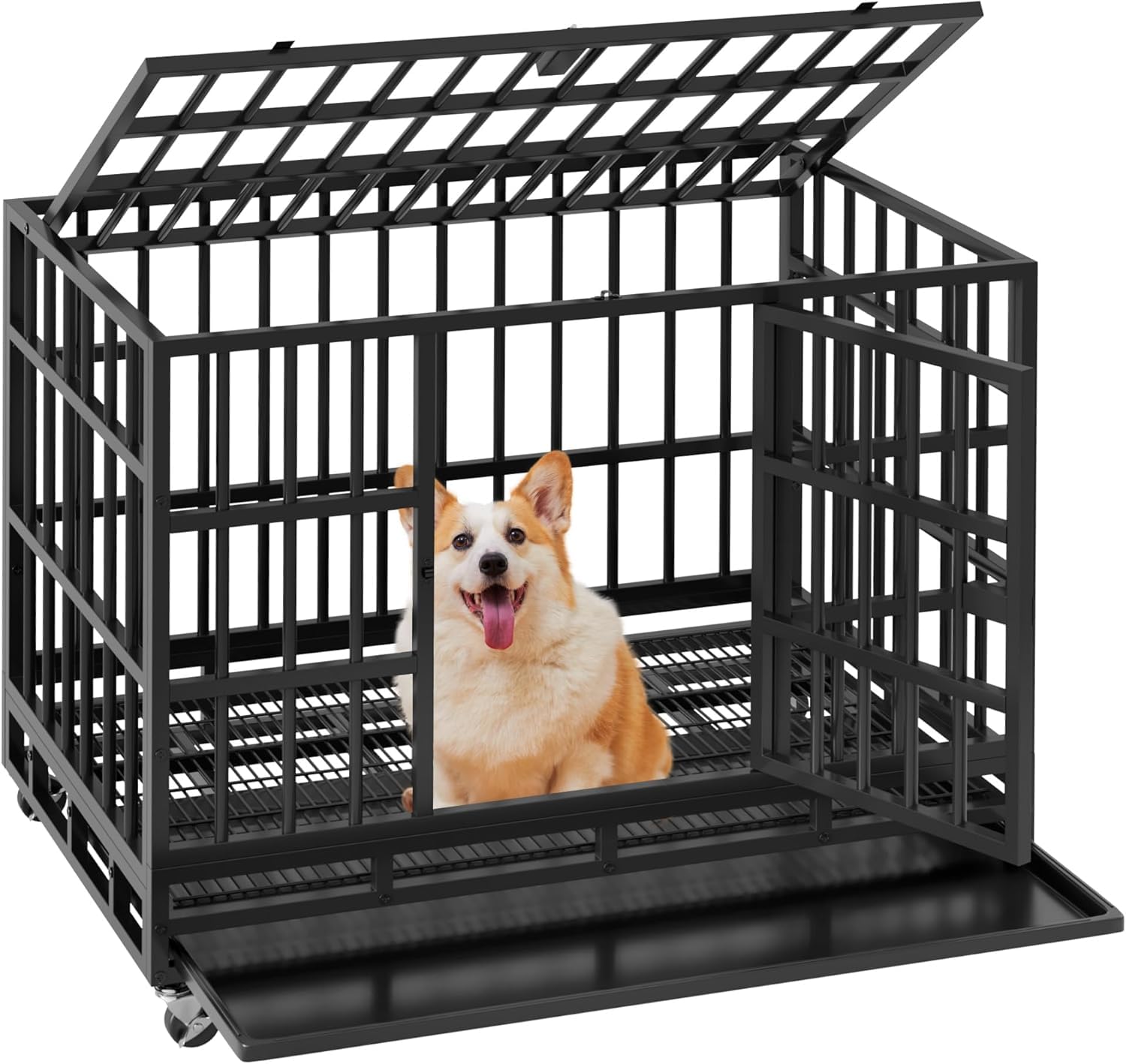 Warcat 38 Inch Heavy Duty Dog Crate Cage Indestructible Dog Crate For Large Dog With Escape Proof Metal Kennel With Double Door 