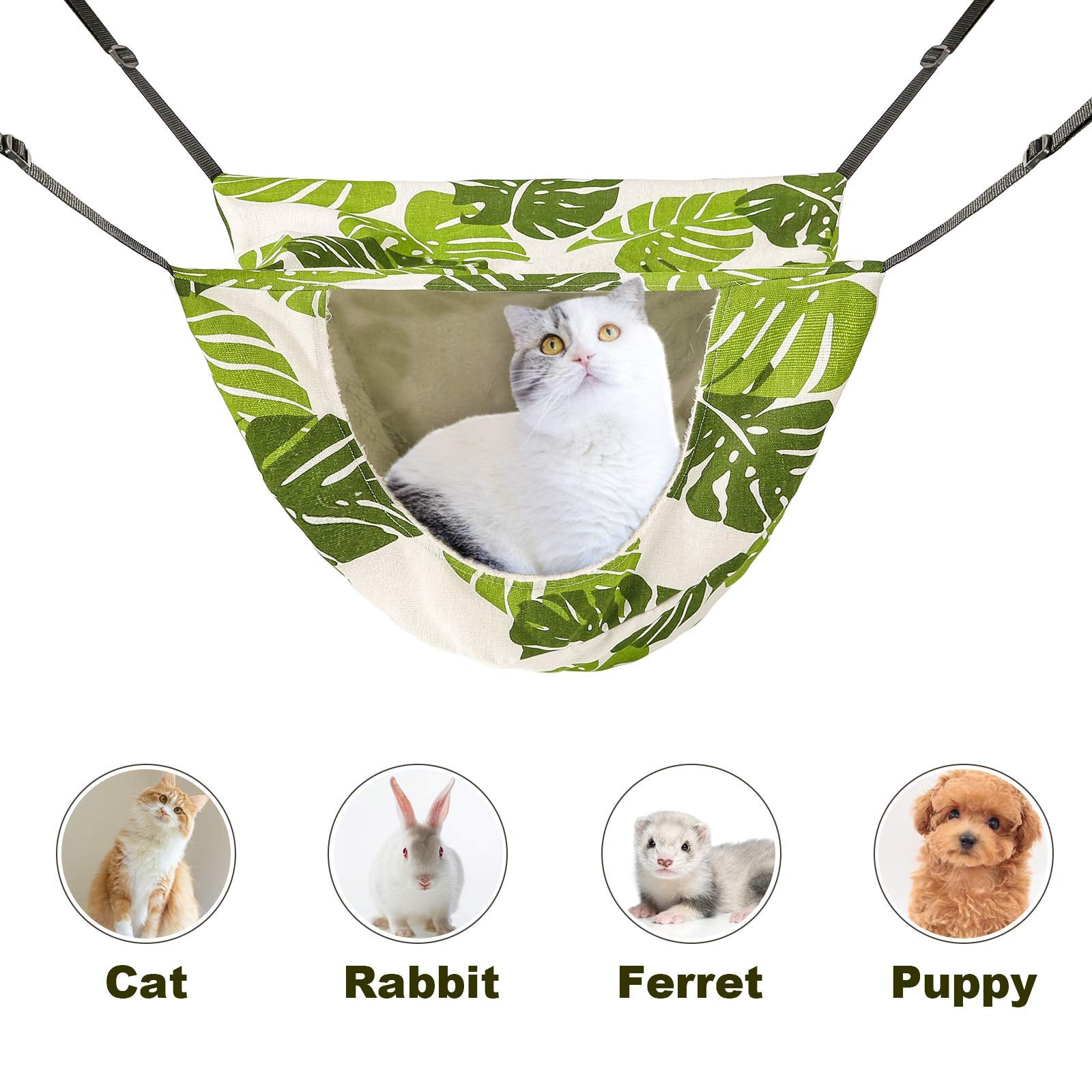 Onenin Cat Cage Hammock,Hanging Soft Pet Bed For Kitten Ferret Puppy Rabbit Or Small Pet,Double Layer Hanging Bed For Pets,2 Level Indoor Bag For Spring/Summer/Winter (Green & White)