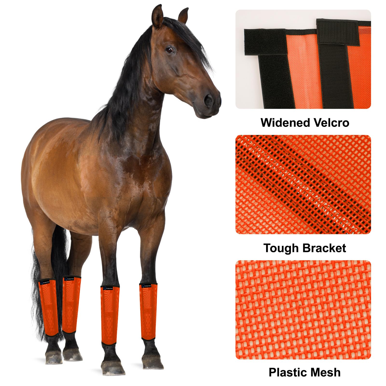 FOXLVDA Horse Fly Boots - Fly Boots for Horses Set of 4, Comfortable Pony Leggings, Mesh Material Design with Metal Support Bars