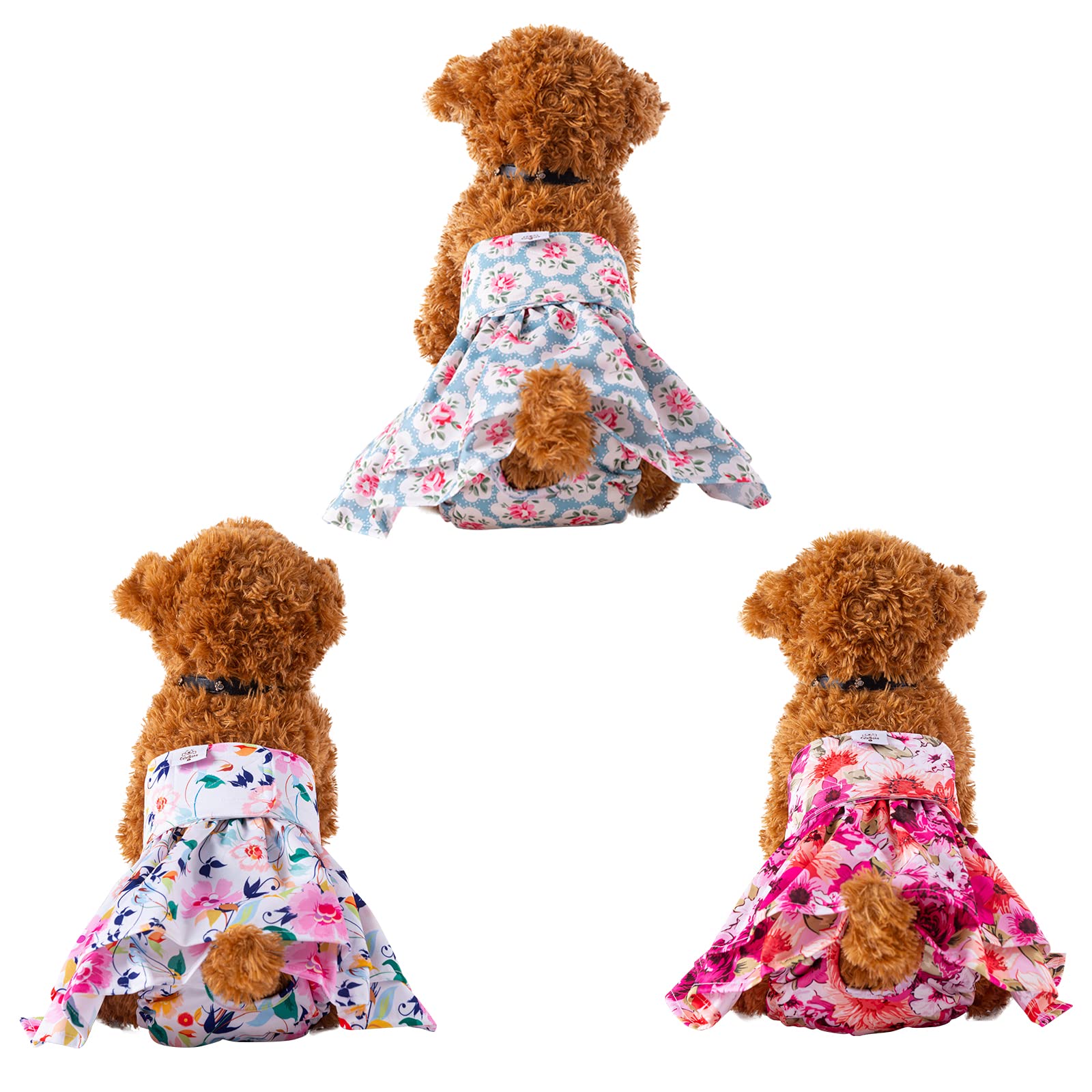 Cutebone Female Dog Diapers With Skirts 3 Pack Reusable Puppy Dresses Pants For Heat Cycle Period Qbd03L