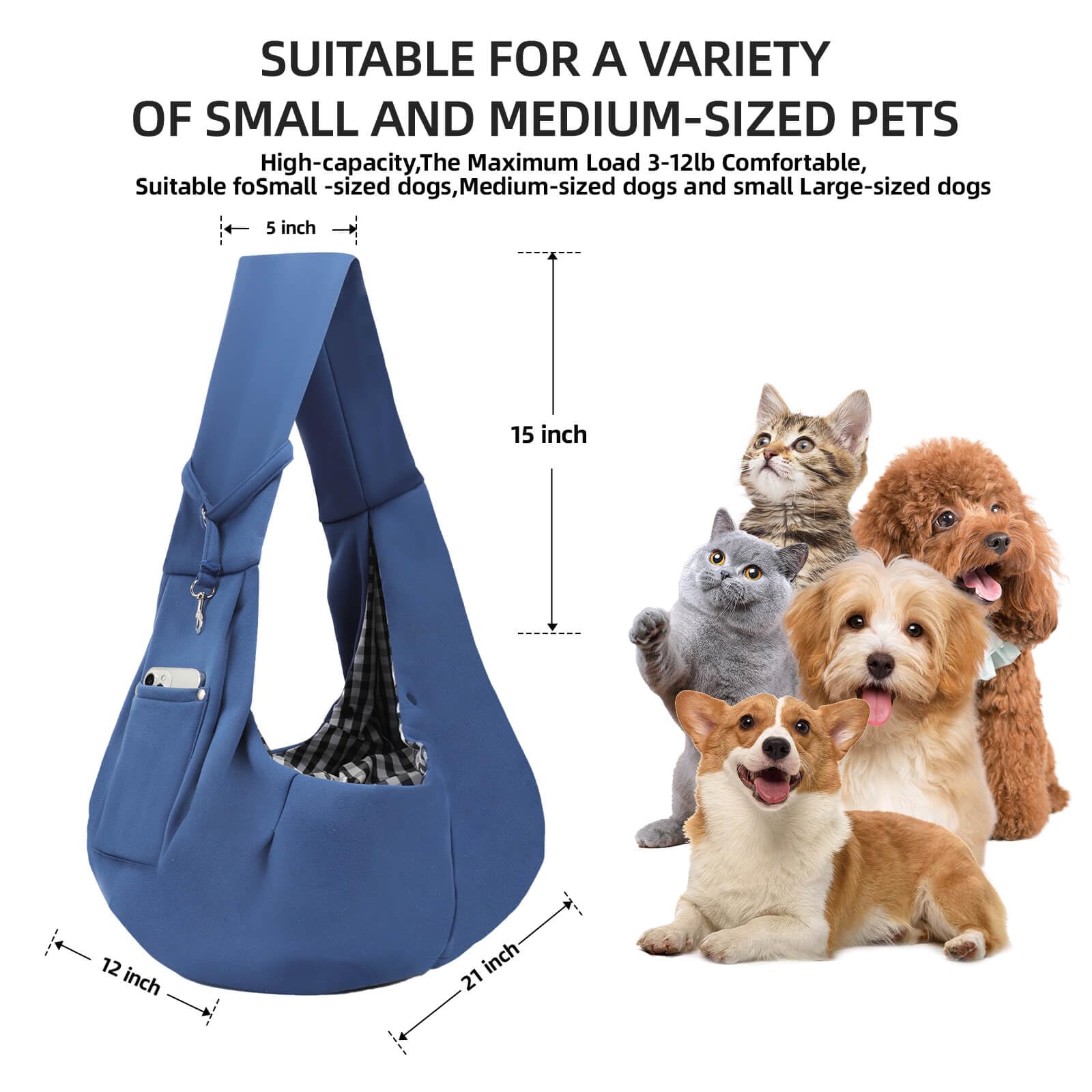 Dog Carrier Sling - Reversible Puppy Carrier Purse With Storage Pocket, Hand-Free Dog Sling Carrier For Carry Small Dogs And Cat