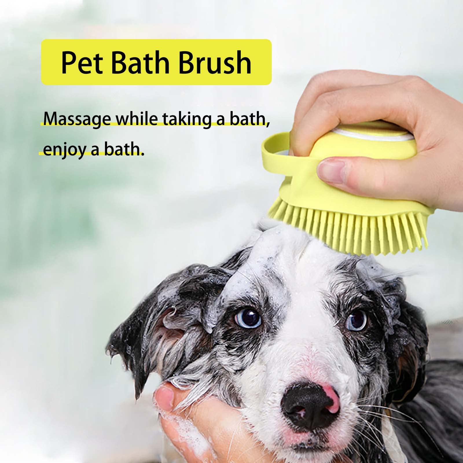 Lrhinetar Dog Bath Brush, Dog Grooming Brush - Silicone Cat Shampoo Comb, Shampoo Dispenser For Kitty And Puppy (Yellow)