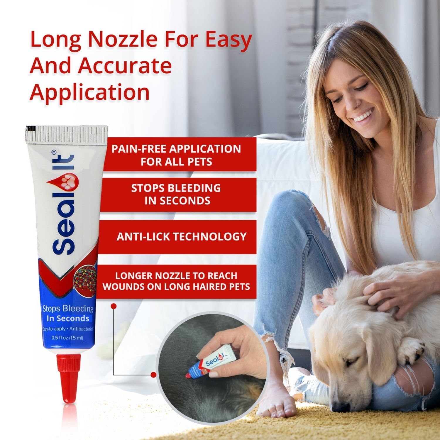 Seal It Dog Wound Care Gel For Minor Wounds | Us-Made Wound Gel For Pets To Stop Bleeding In Seconds & Seals Open Minor Wounds,