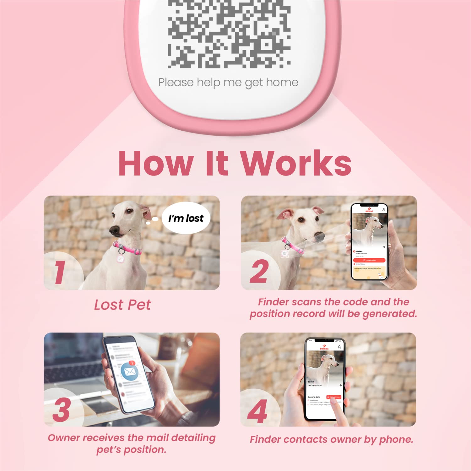Pawaii QR Code Pet ID Tag, Dog Tag with QR Code, Silent Silicone Dog ID Tag, Modifiable Pet Online Profile, Free Online Pet Page