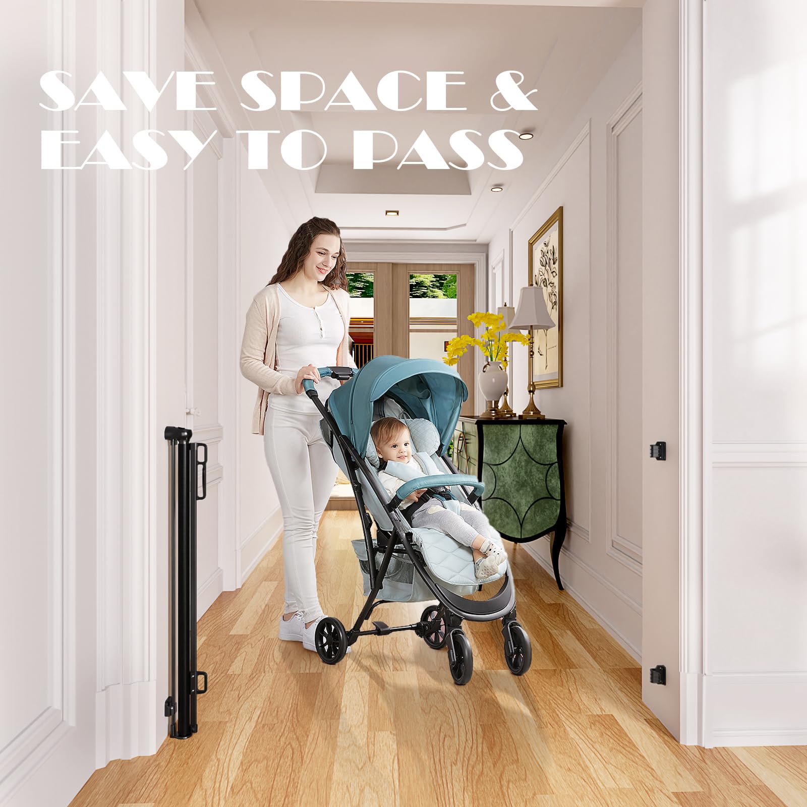 Retractable Baby Gates Extra Wide | 72 Wide x 38 Tall Dog Gates for Stairs | Indoor/Outdoor Use | Child Gates for Doorways, Deck