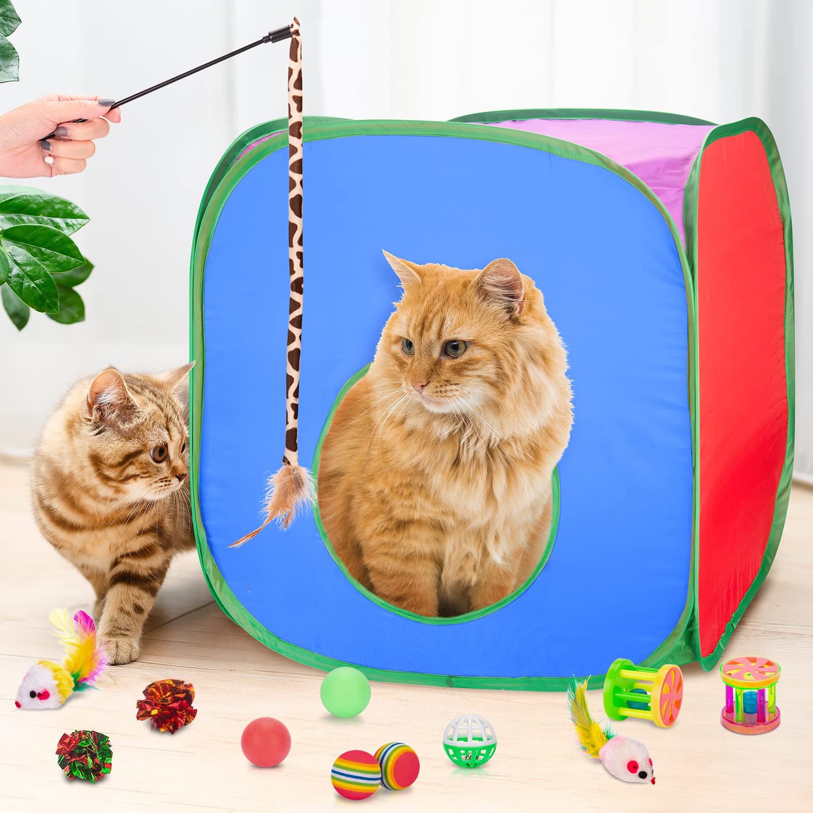 Retro Shaw Cat Toys For Large Cats 33 Pcs, Interactive Cat Kitten Toys For Indoor Cats Kitty With Collapsible Cat Play Tunnel Tu