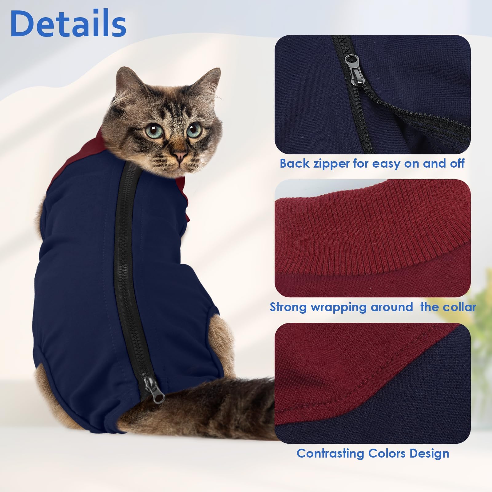 Small Cat Recovery Suit For Female Cats,Post-Surgery Onesie With Breathable Fabric & Back Zipper,Anti-Licking Design For Spay/Ne