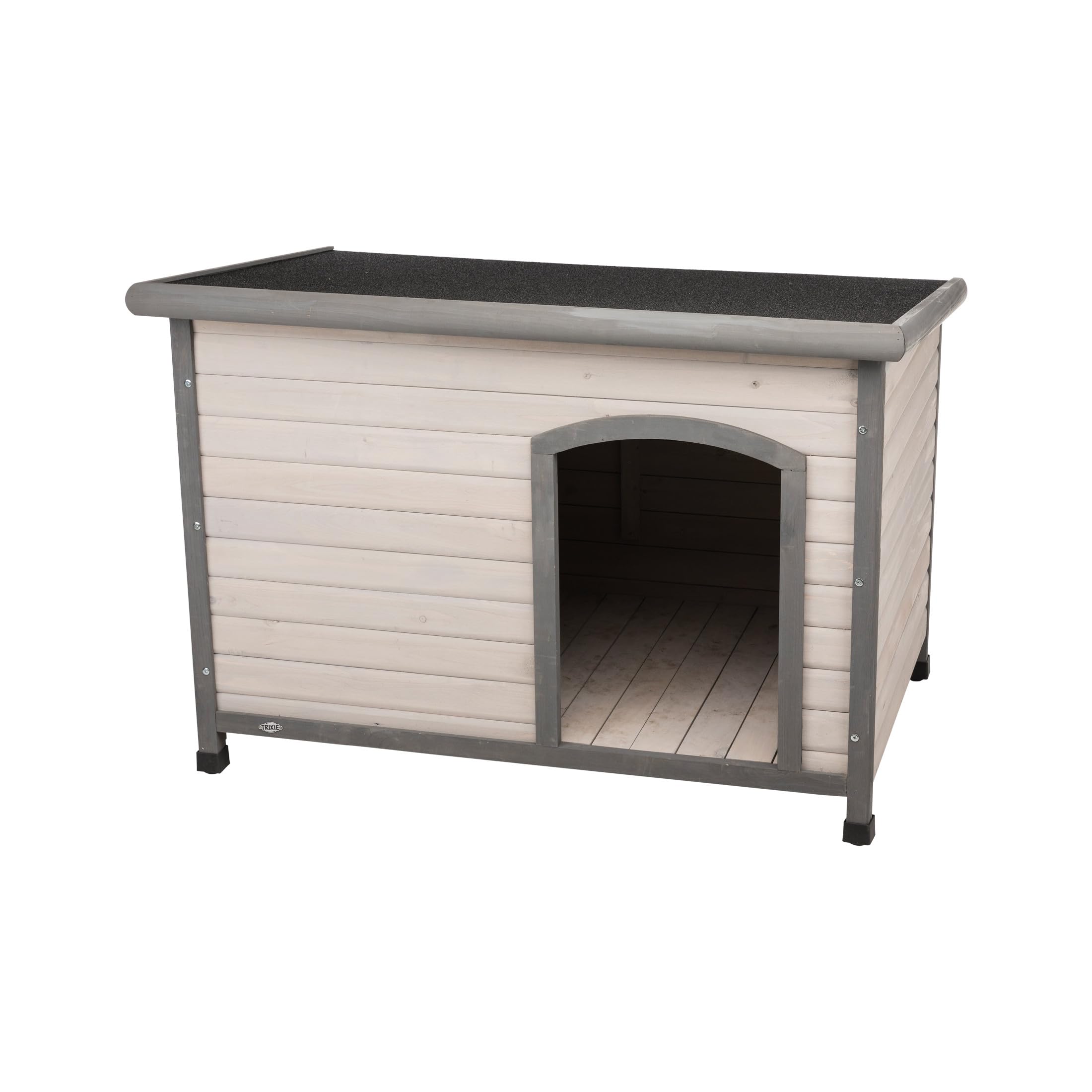 Trixie Natura Classic Dog House – Small Outdoor Dog House With Weatherproof Sealer & Hinged Roof, Wooden Dog House With Adjustable Legs For Small Dogs In Grey – 23.75 X 33.5 X 23 In