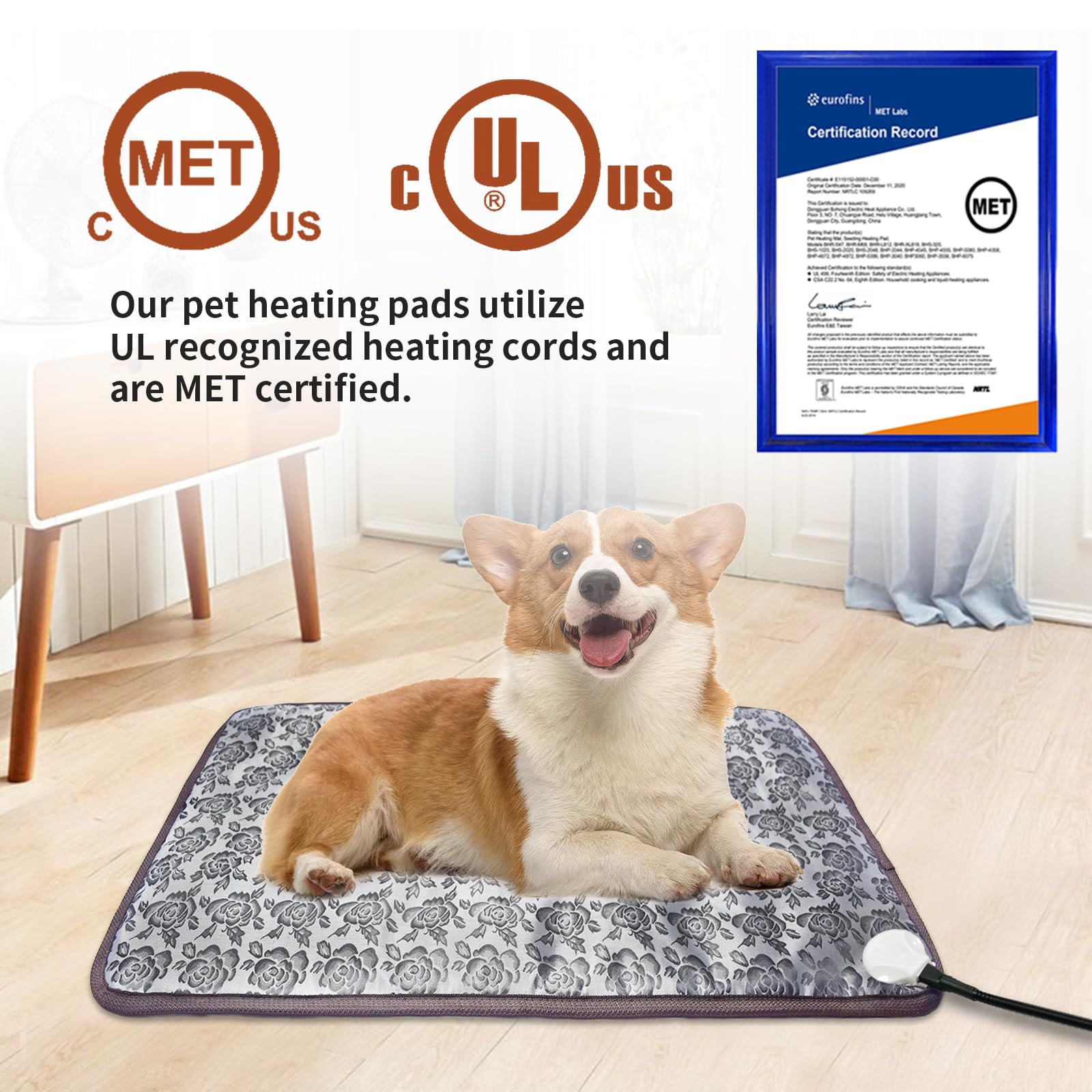 GOLOPET Pet Heating Pad 22x18 in with Smart Thermostat Switch and Power Line Protection Tube,Obtained MET and UL Dual Certificat