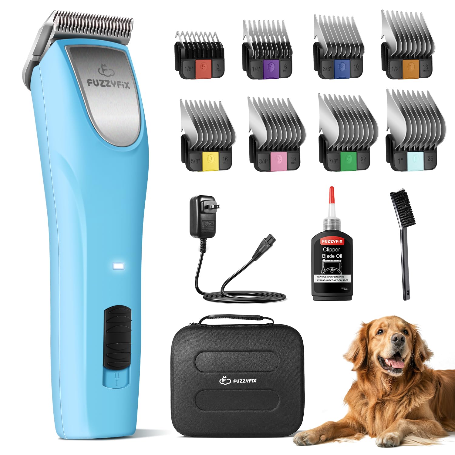 Fuzzyfix Professional Dog Clippers For Grooming - 2 Speed Pet Grooming Kit For Thick Curly Matted Coats - Low Noise Heavy Duty C