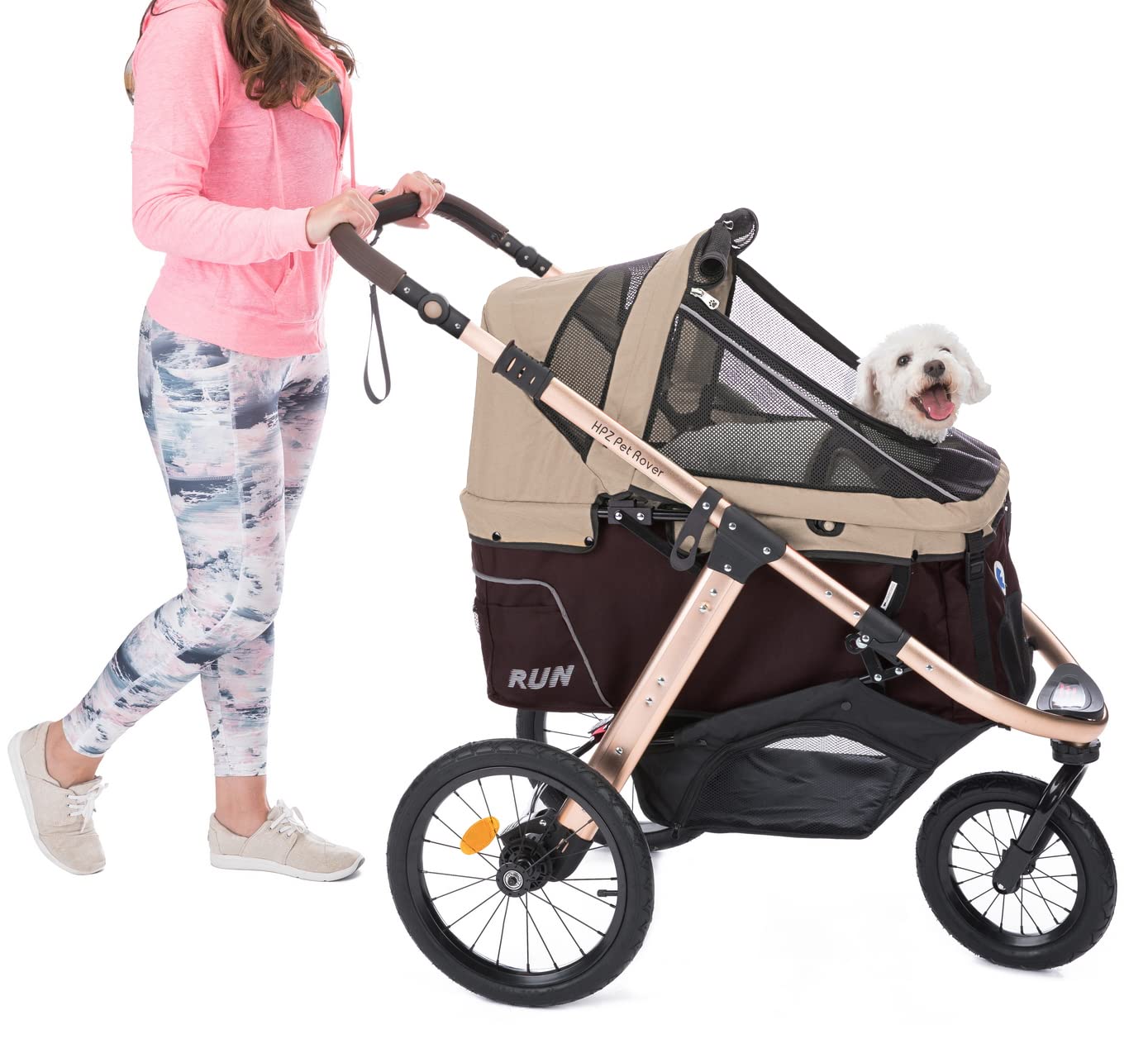 Hpz Pet Rover Run Performance Jogging Sports Stroller With Comfort Rubber Wheels/Zipper-Less Entry/1-Hand Quick Fold/Aluminum Fr