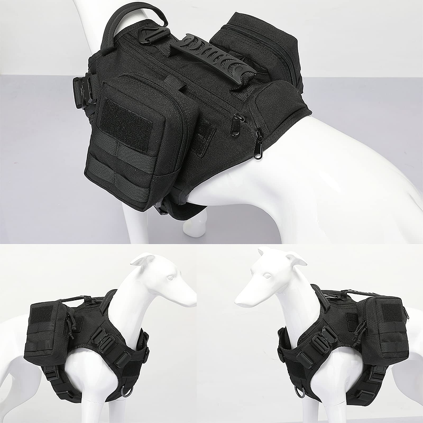 Tactical Dog Harness For Medium And Large Dogs No Pull Adjustable Dog Vest For Training Hunting Walking Military Dog Harness With Handle Service Dog Vest With Molle Panels Black,L,With 2 Pouches