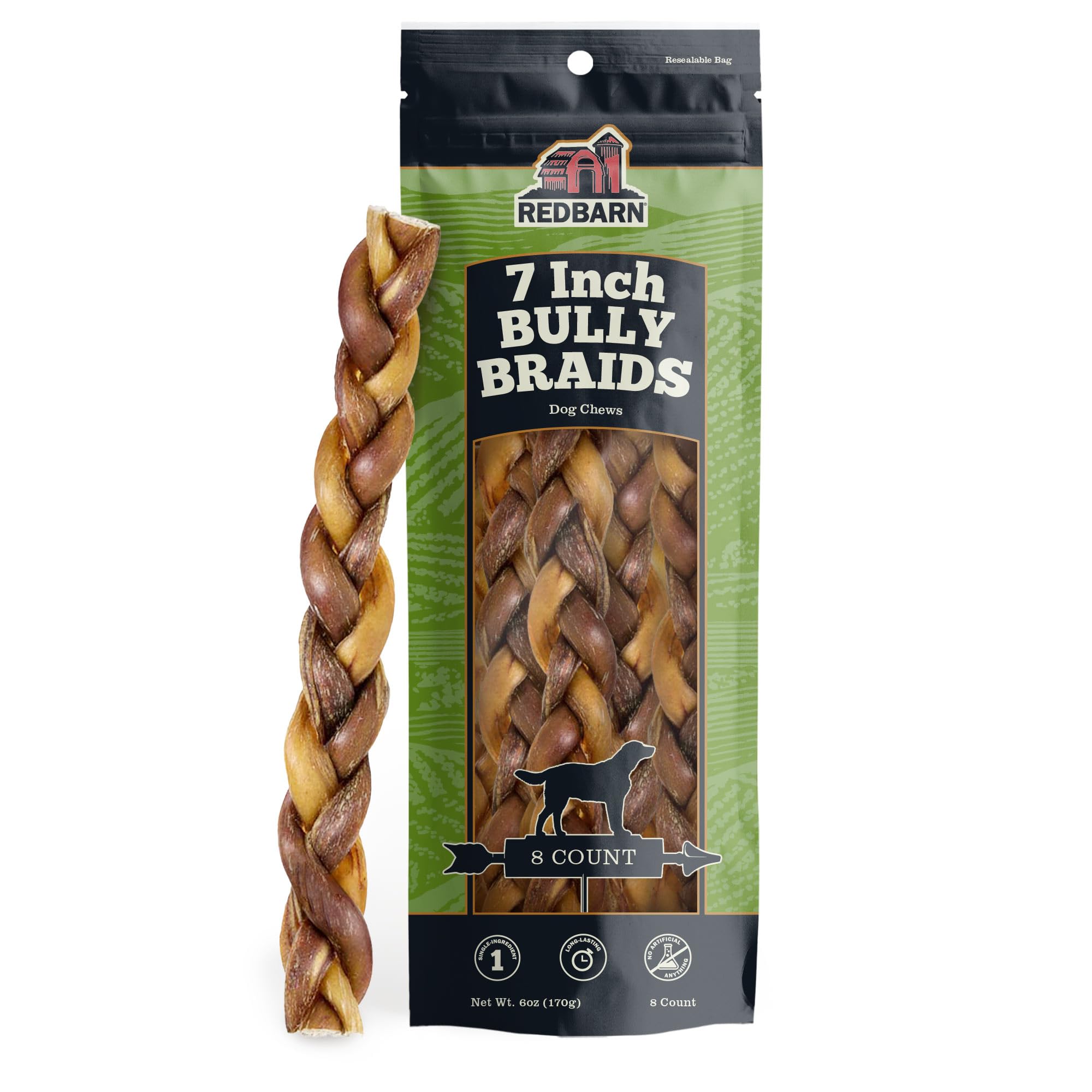 Redbarn Pet Products All-Natural 7 Braided Bully Sticks for Dogs - Premium Slow Roasted Long Lasting Chews Made with 100% Beef -
