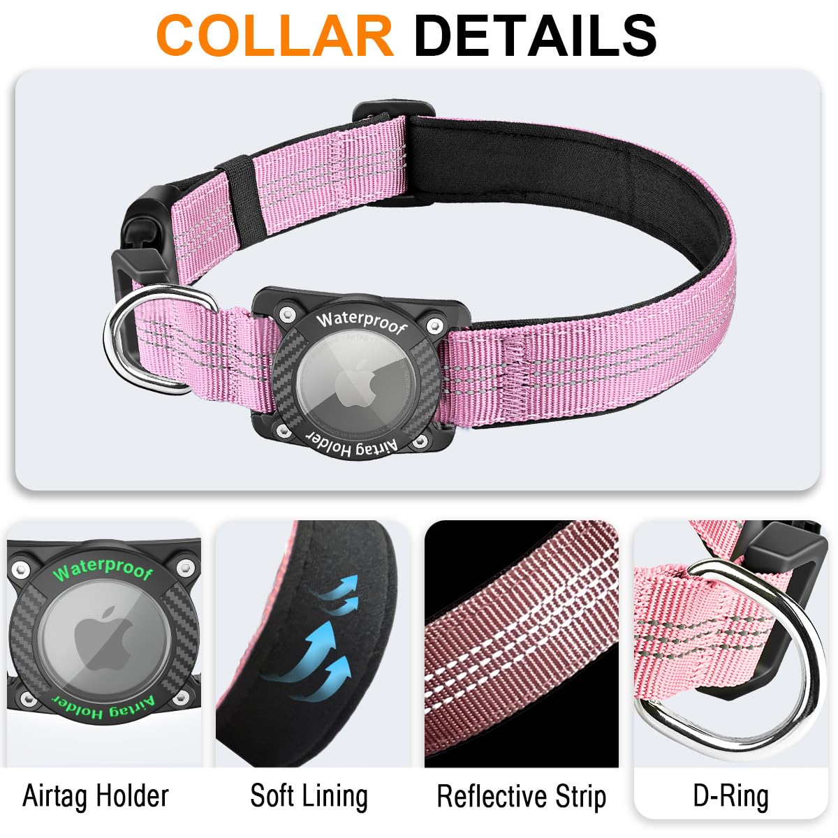 Airtag Dog Collar, Ipx8 Waterproof Air Tag Dog Collar Holder, Reflective, Durable, Comfortable Padded Gps Collars For Small Medi