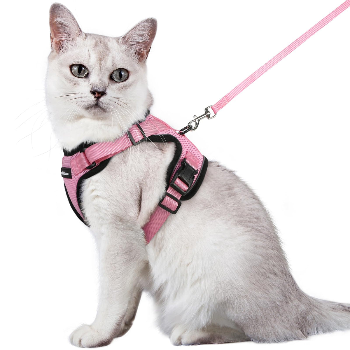 Rabbitgoo Cat Harness And Leash For Walking, Escape Proof Soft Adjustable Vest Harnesses For Cats, Easy Control Breathable Reflective Strips Jacket, Pink, M